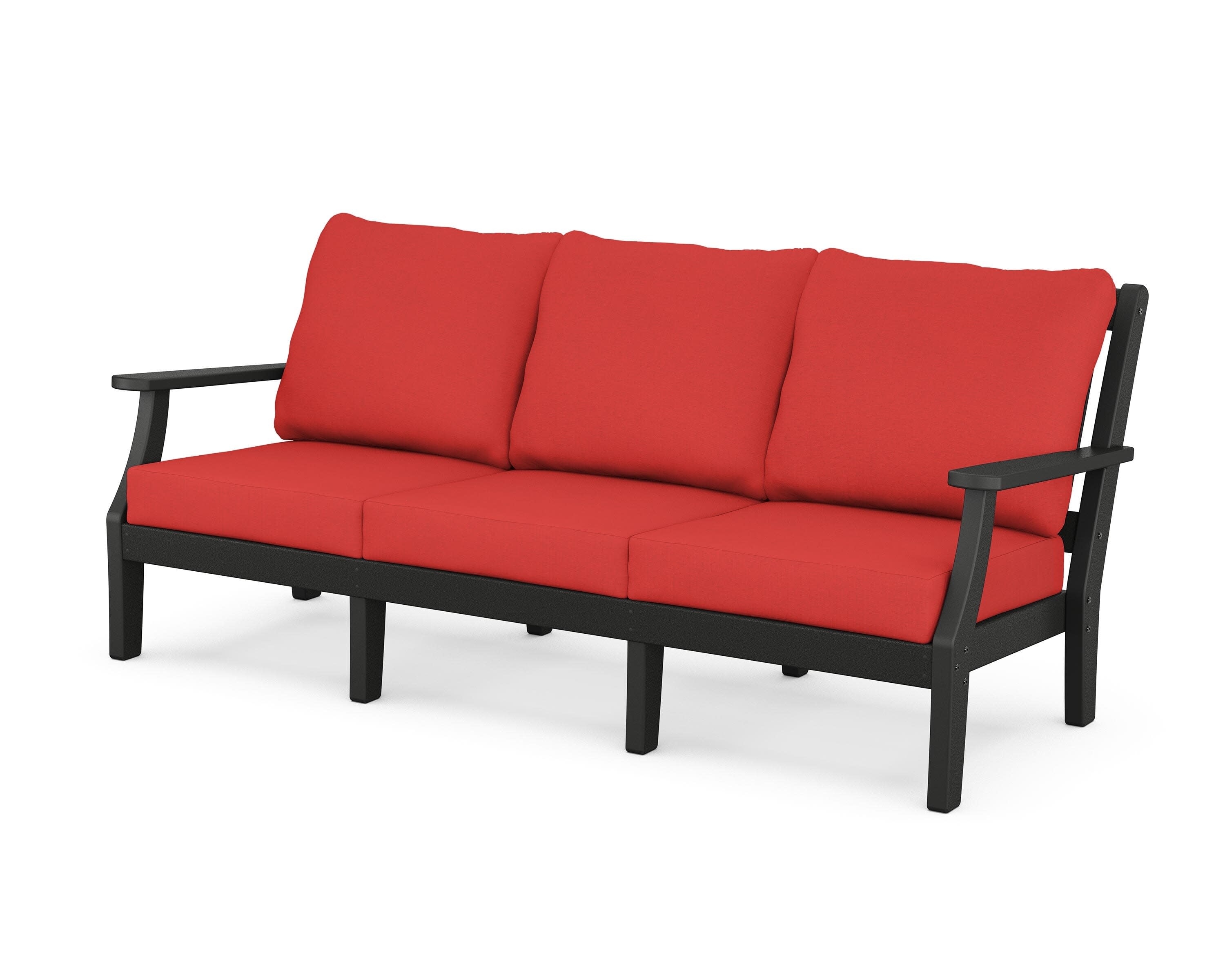 Chinoiserie Deep Seating Sofa in Black / Crimson Linen