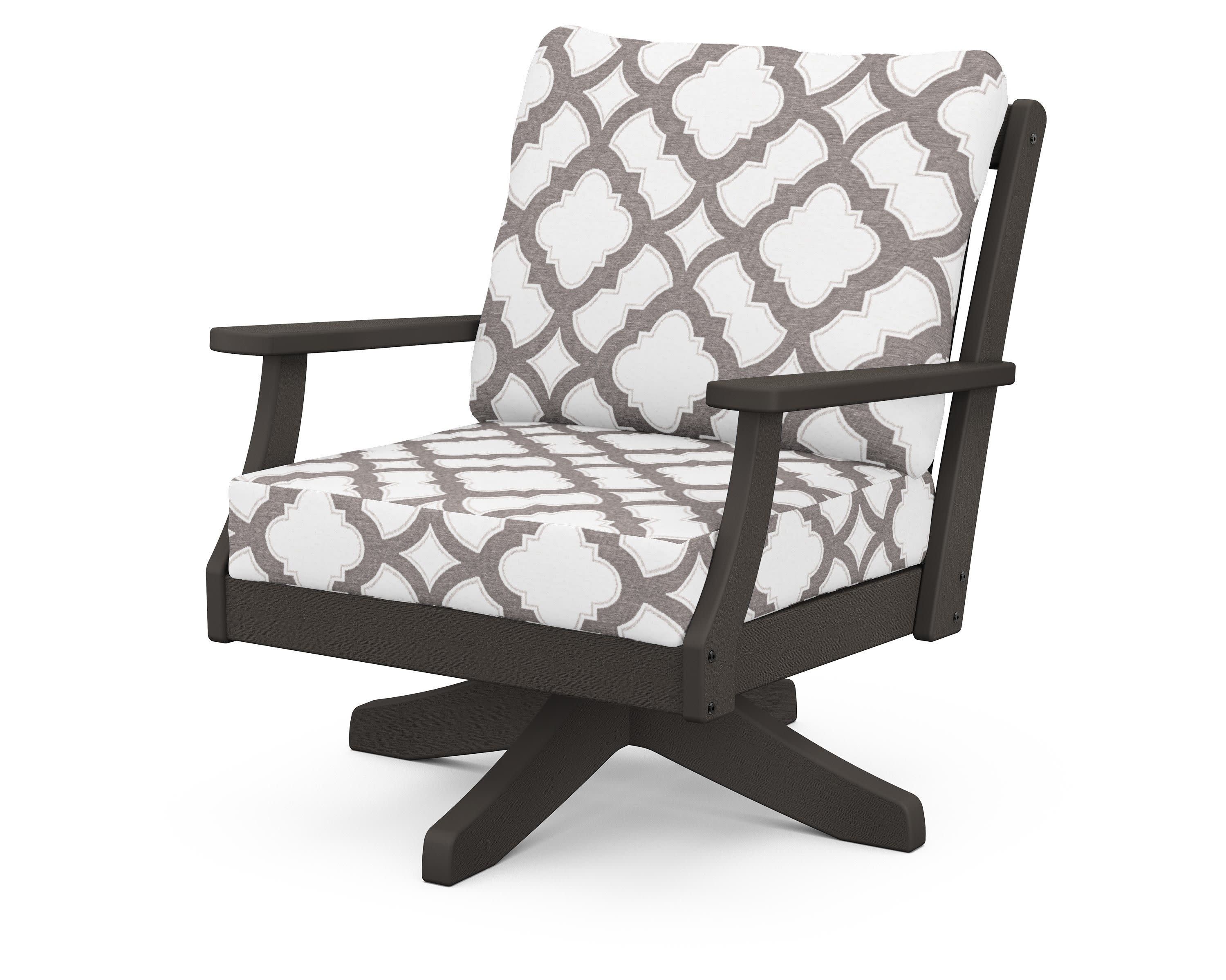 Braxton Deep Seating Swivel Chair in Vintage Coffee / Trellis Grey Mist
