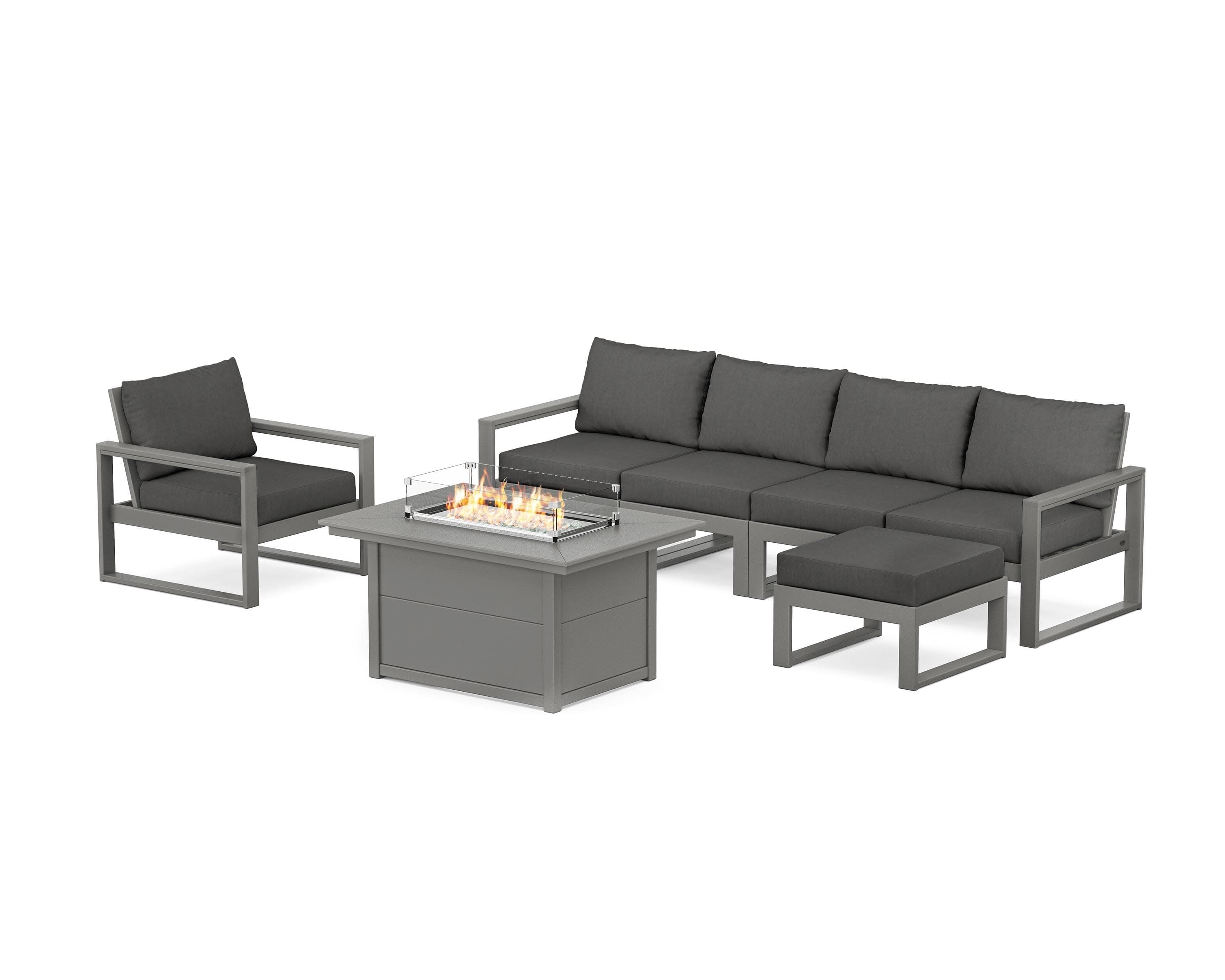 EDGE Sectional Lounge and Fire Pit Set in Slate Grey / Spectrum Carbon