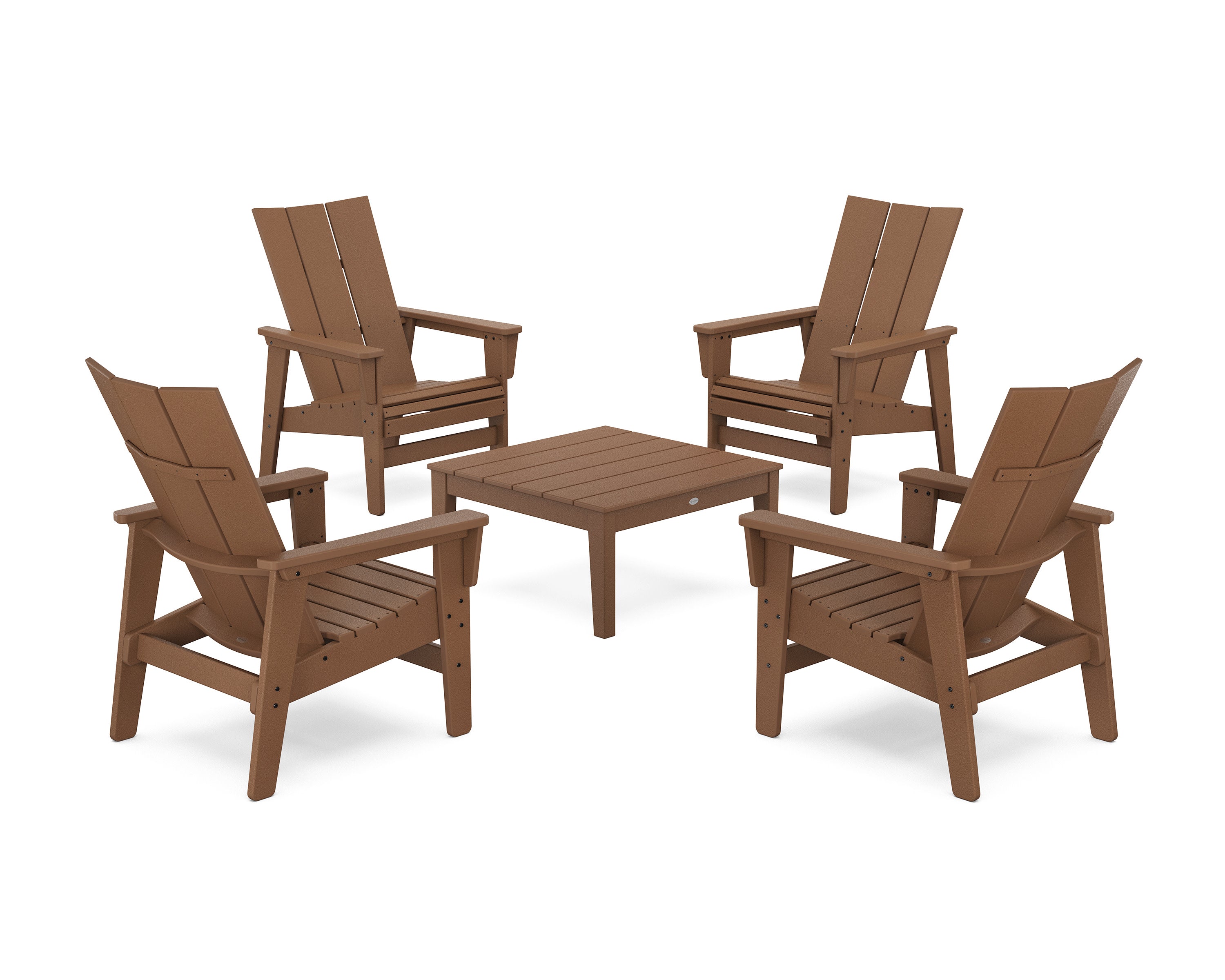 5-Piece Modern Grand Upright Adirondack Chair Conversation Group in Teak