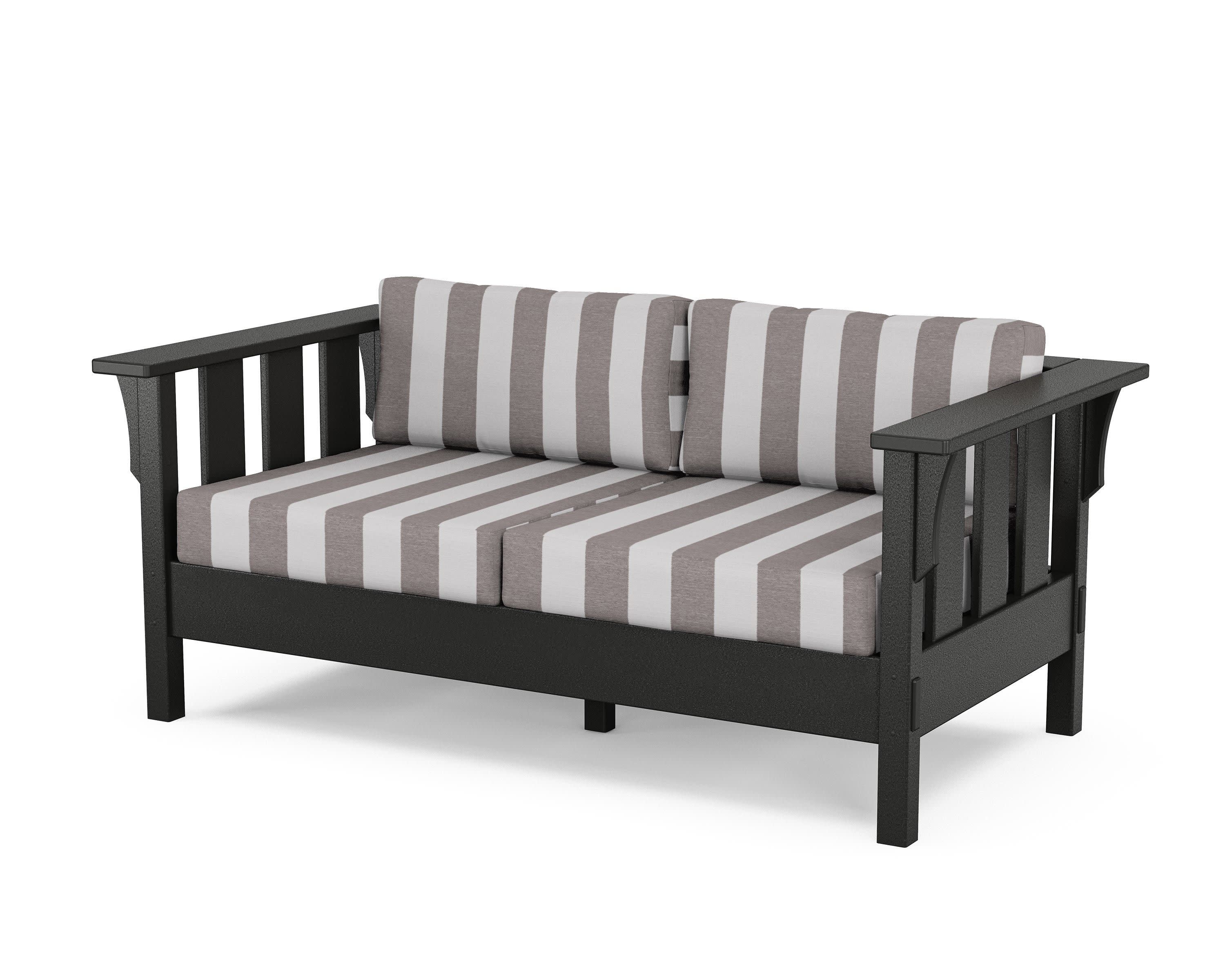 Acadia Deep Seating Loveseat in Black / Cabana Stripe Grey Mist