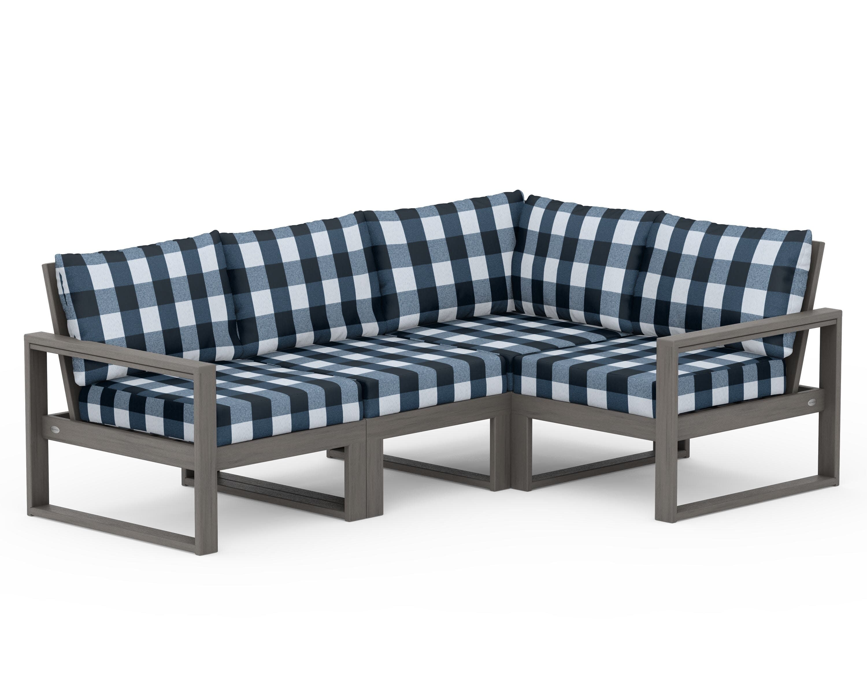 EDGE 4-Piece Modular Deep Seating Set in Driftwood / Buffalo Plaid Marine Indigo