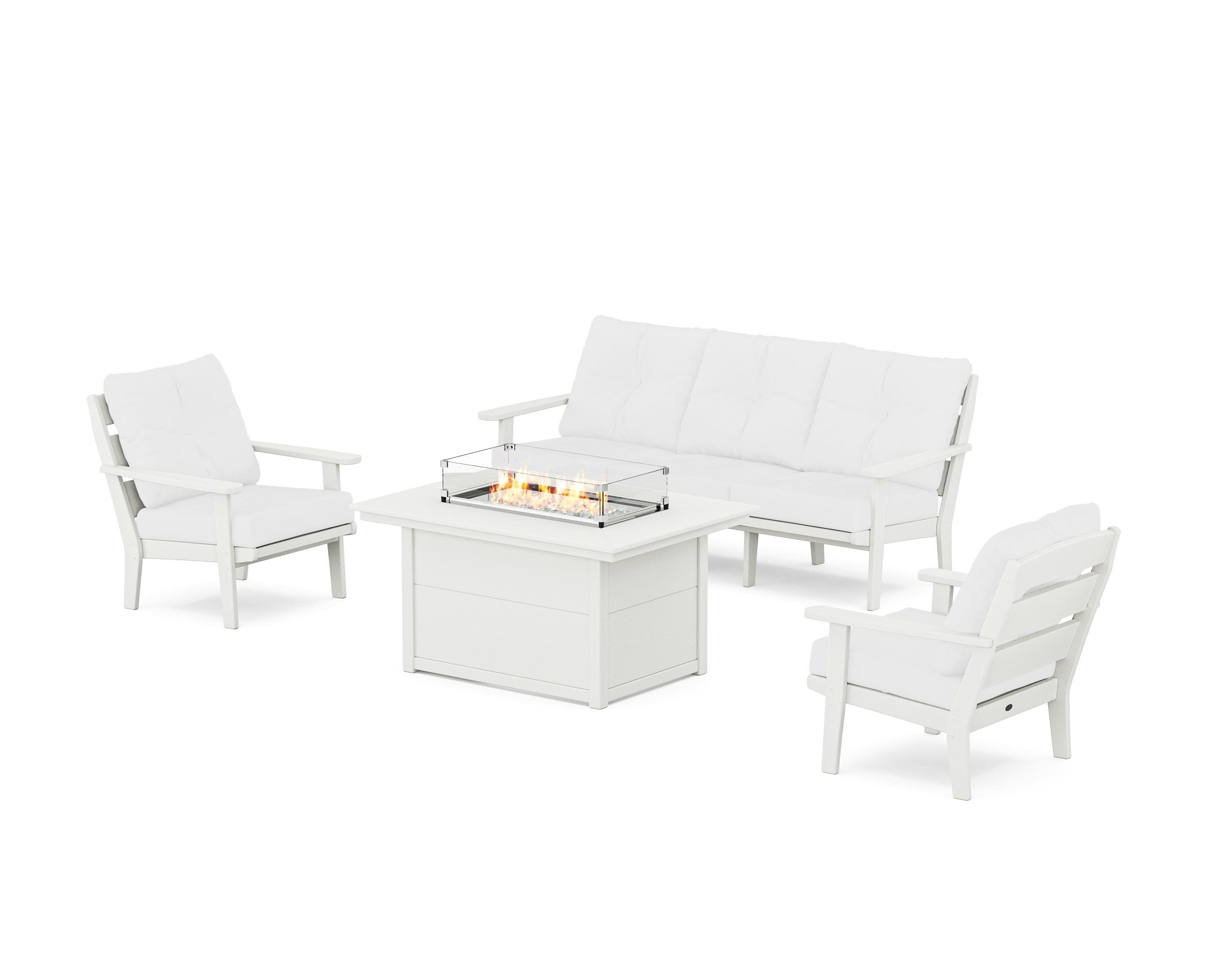 Lakeside Deep Seating Fire Pit Table Set in Vintage White / Natural