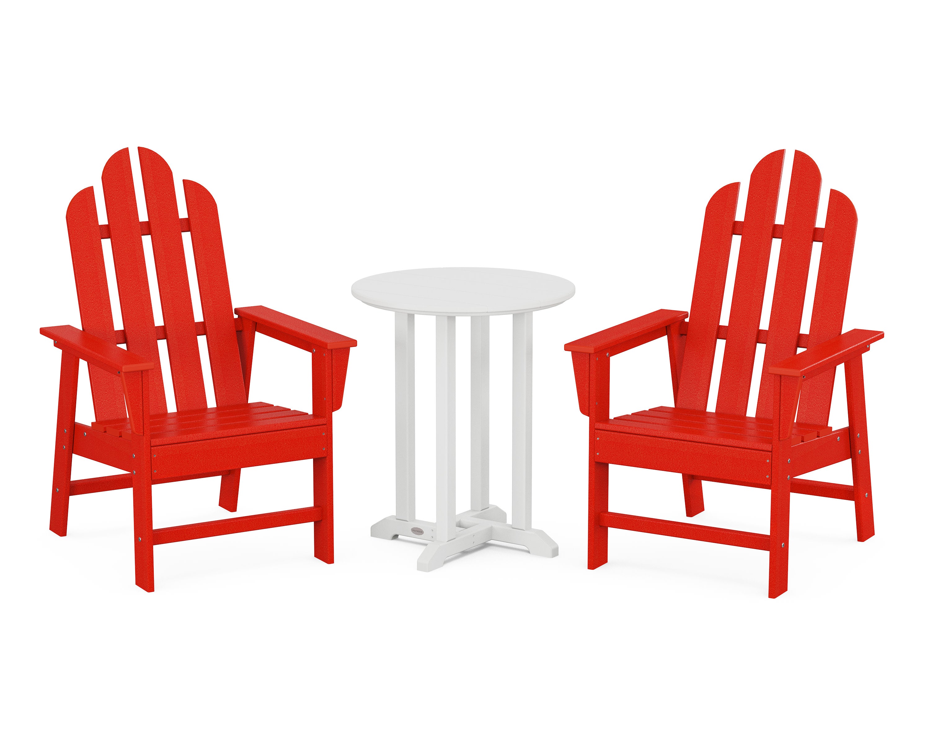 Long Island 3-Piece Round Bistro Dining Set in Sunset Red / White