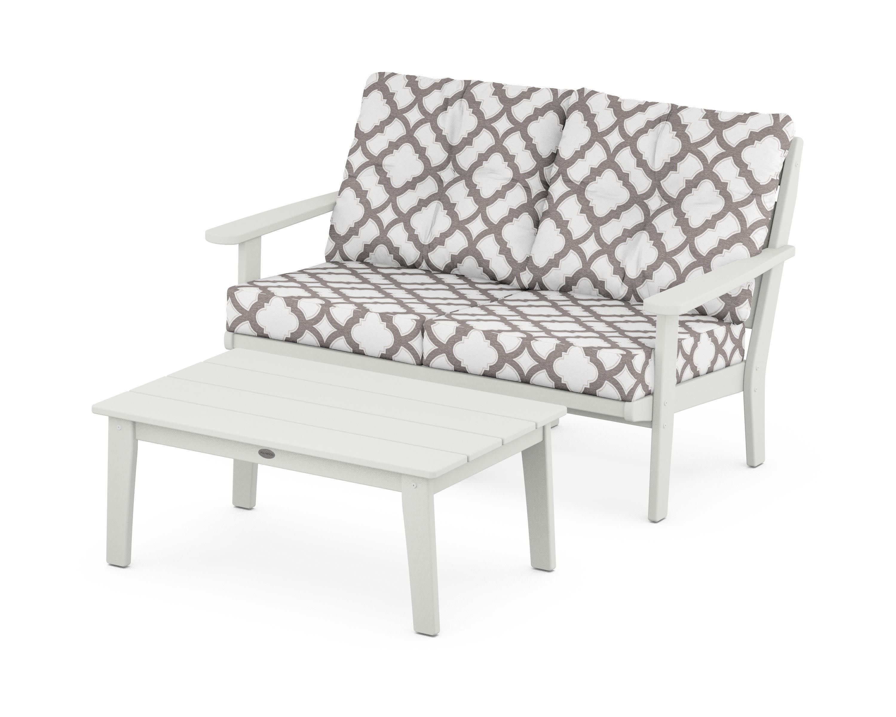 Lakeside 2-Piece Lounge Loveseat Set in Vintage White / Trellis Grey Mist