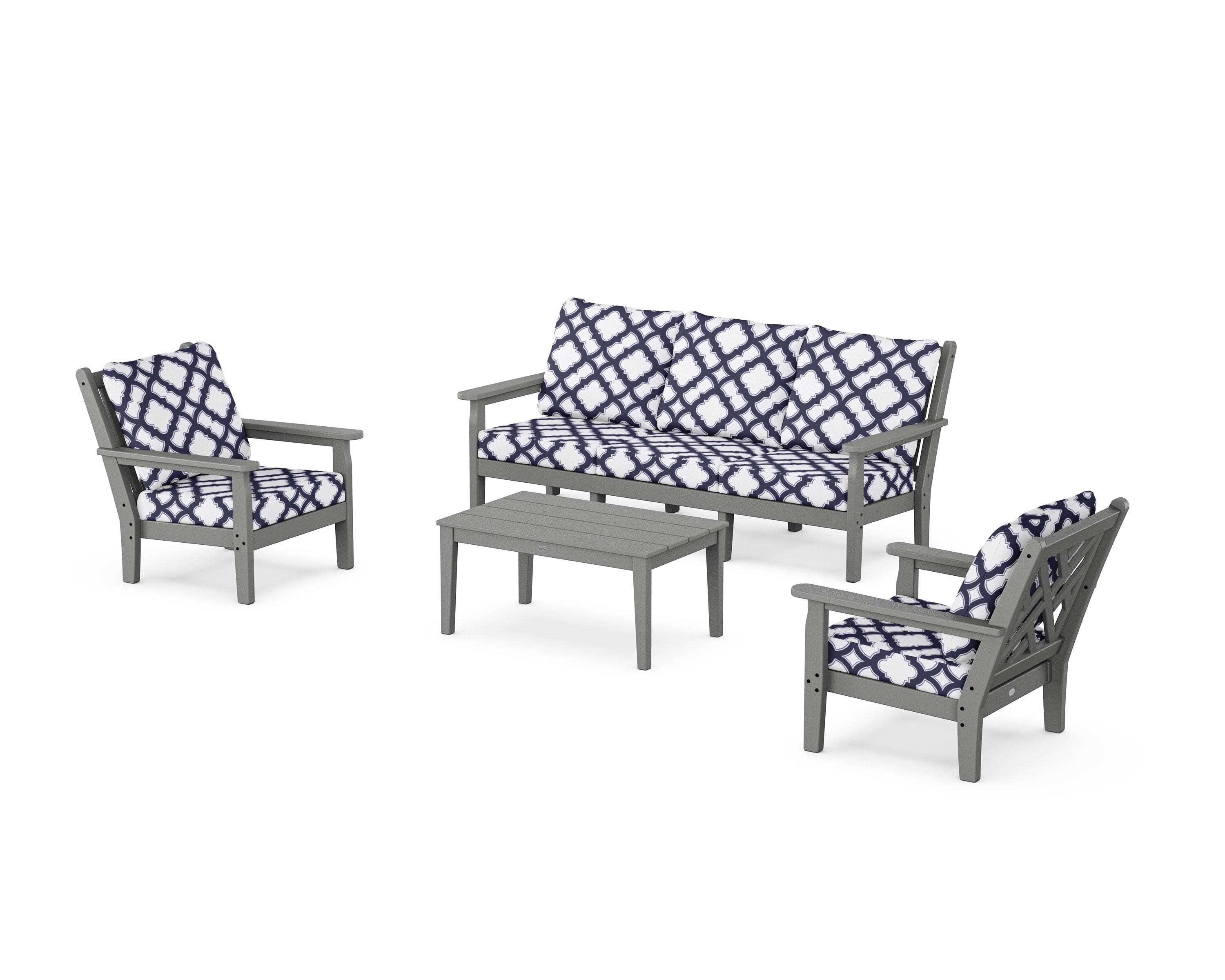 Chippendale 4-Piece Deep Seating Set with Sofa in Slate Grey / Trellis Navy