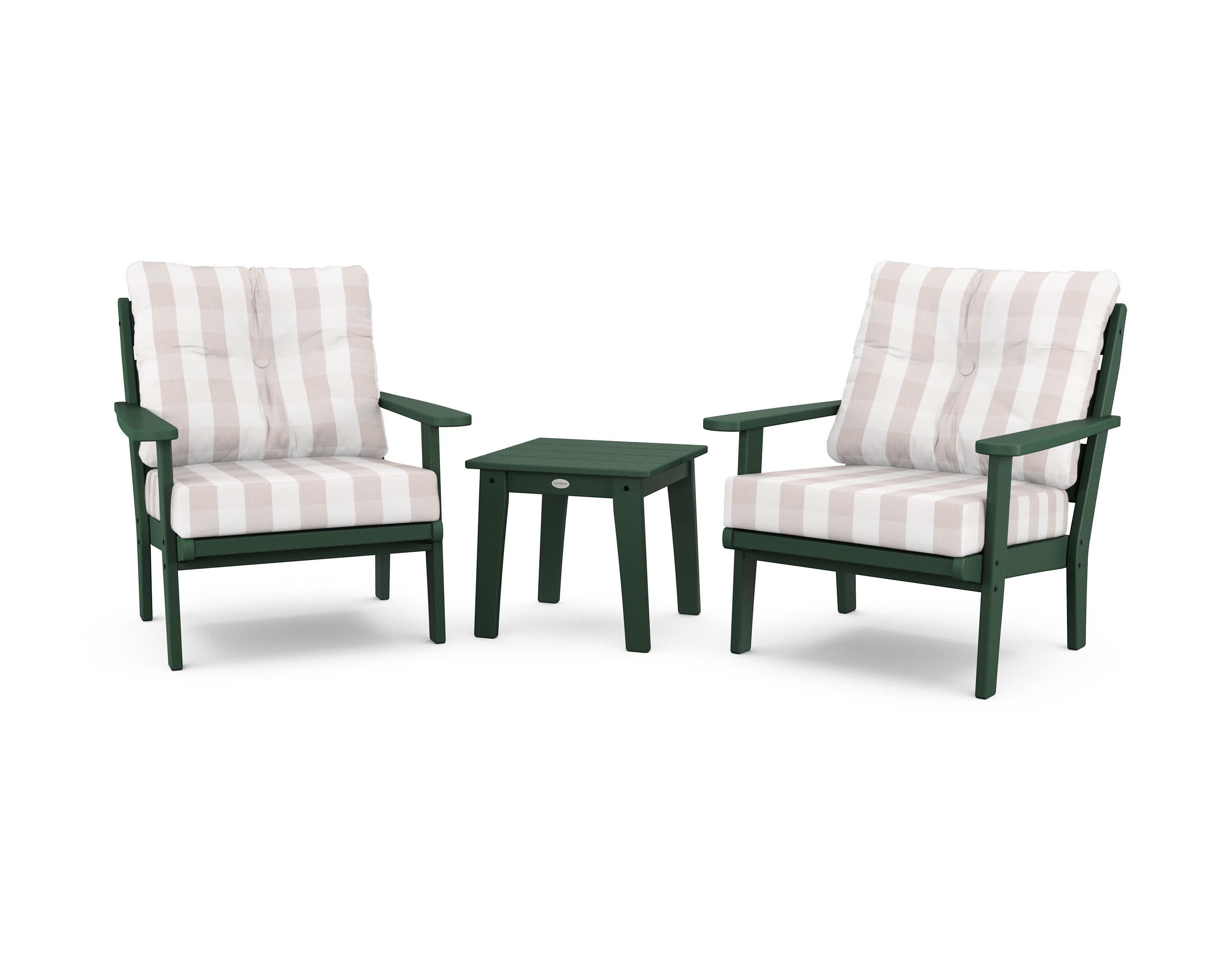 Lakeside 3-Piece Deep Seating Chair Set in Green / Buffalo Plaid Dune Burlap