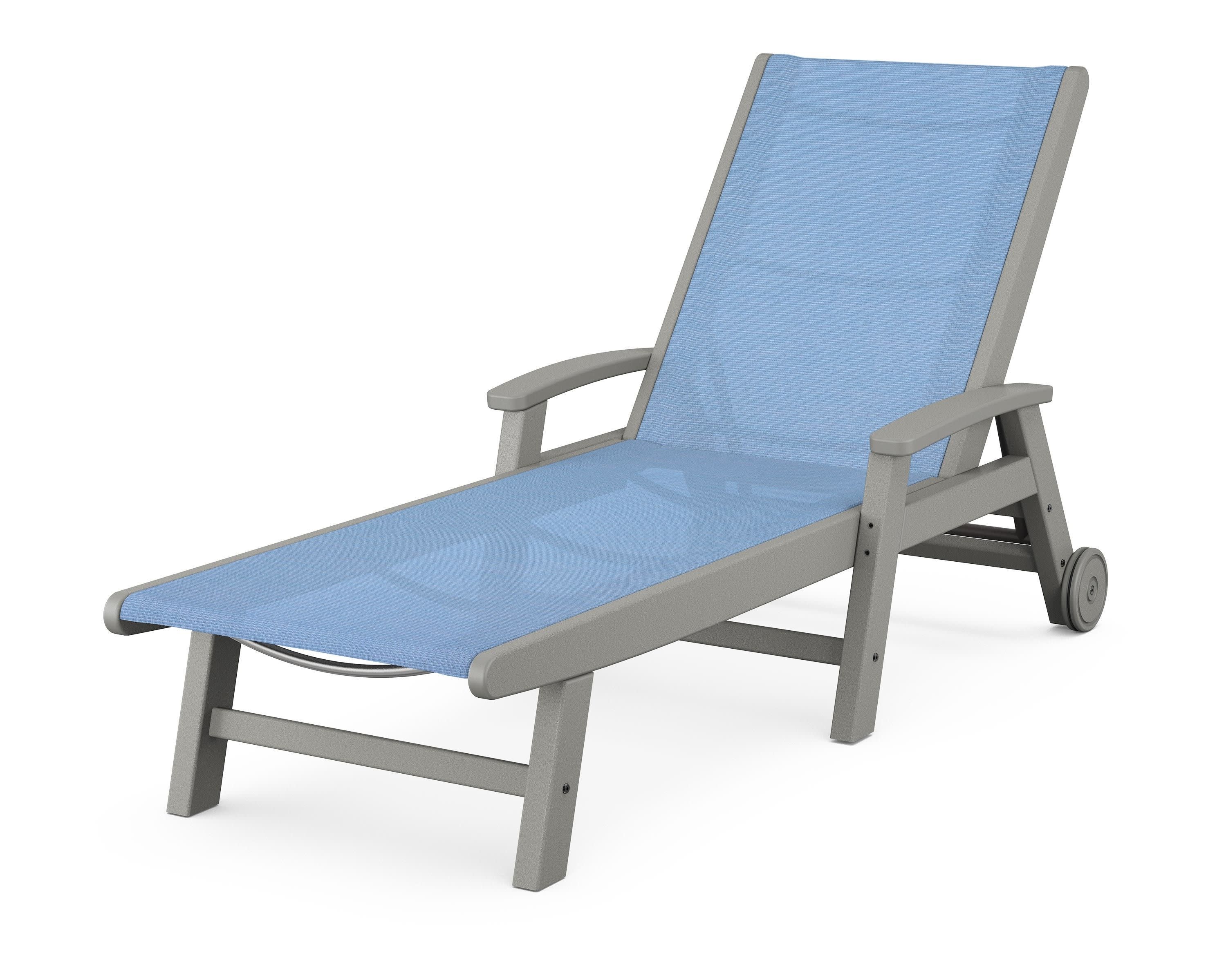 Coastal Chaise with Wheels in Slate Grey / Poolside Sling