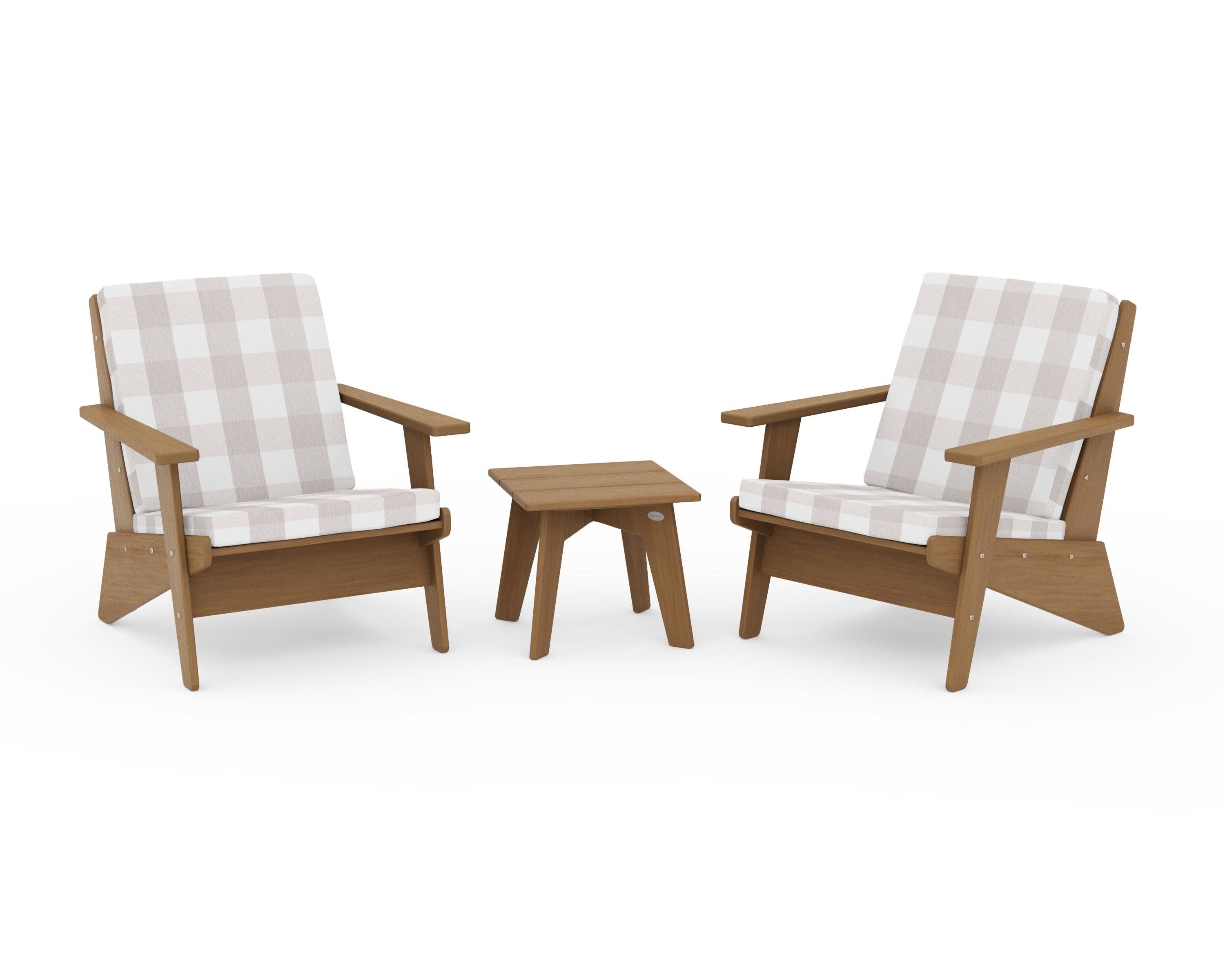 Riviera Modern Lounge 3-Piece Set in Natural / Buffalo Plaid Dune Burlap