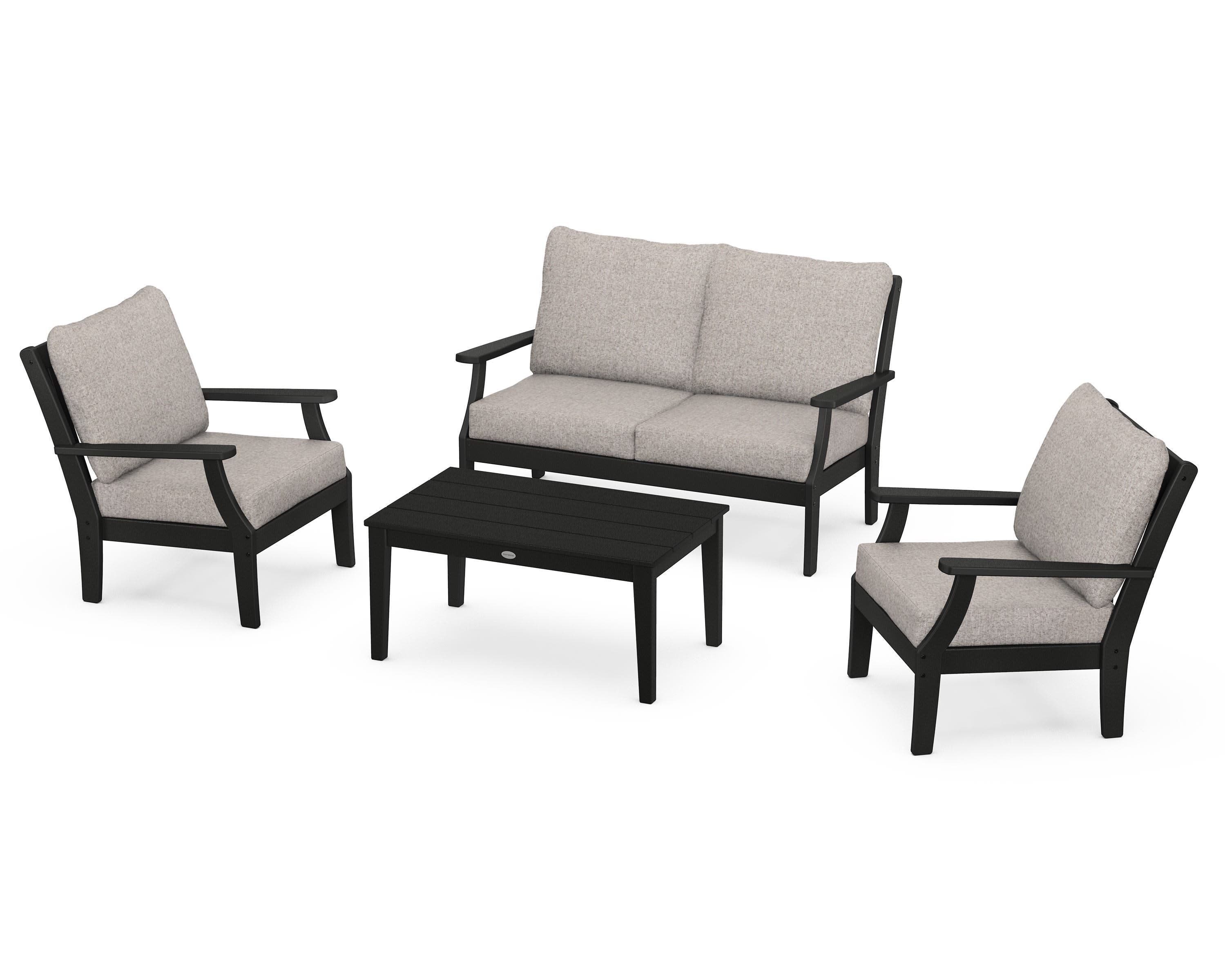 Braxton 4-Piece Deep Seating Chair Set in Black / Weathered Tweed