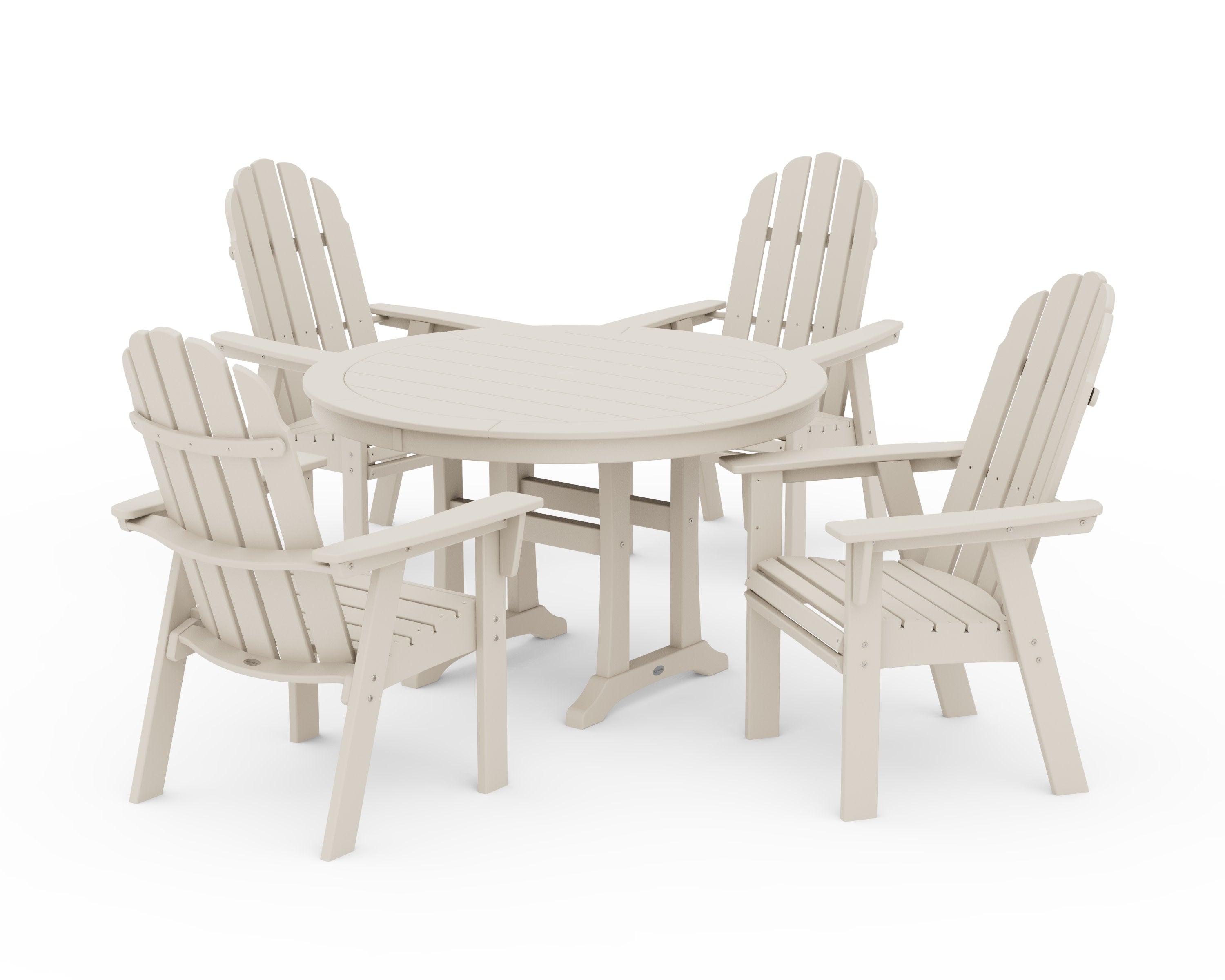 Vineyard Curveback Adirondack 5-Piece Nautical Trestle Dining Set in Sand