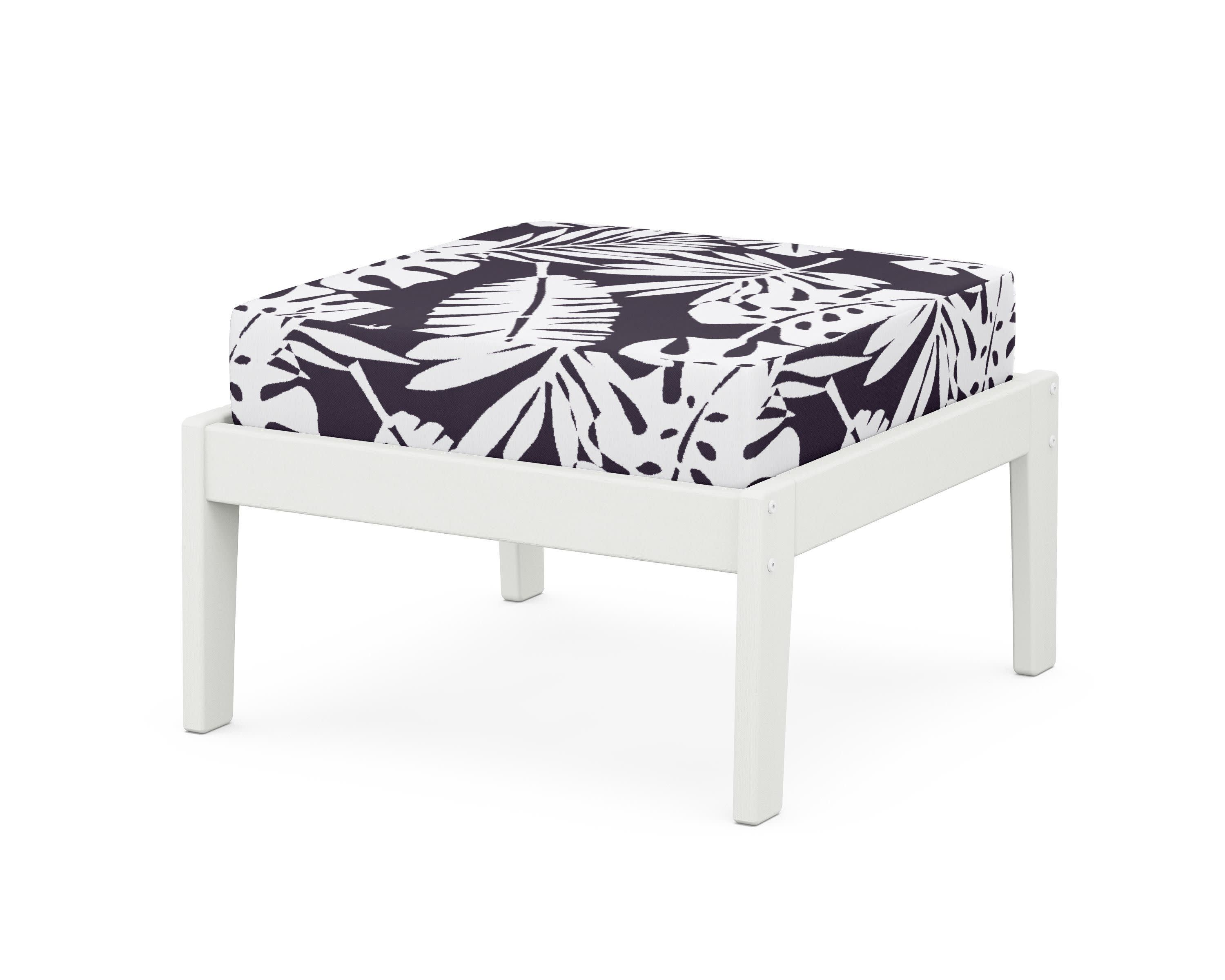 Deep Seating Ottoman in Vintage White / Leaf Navy