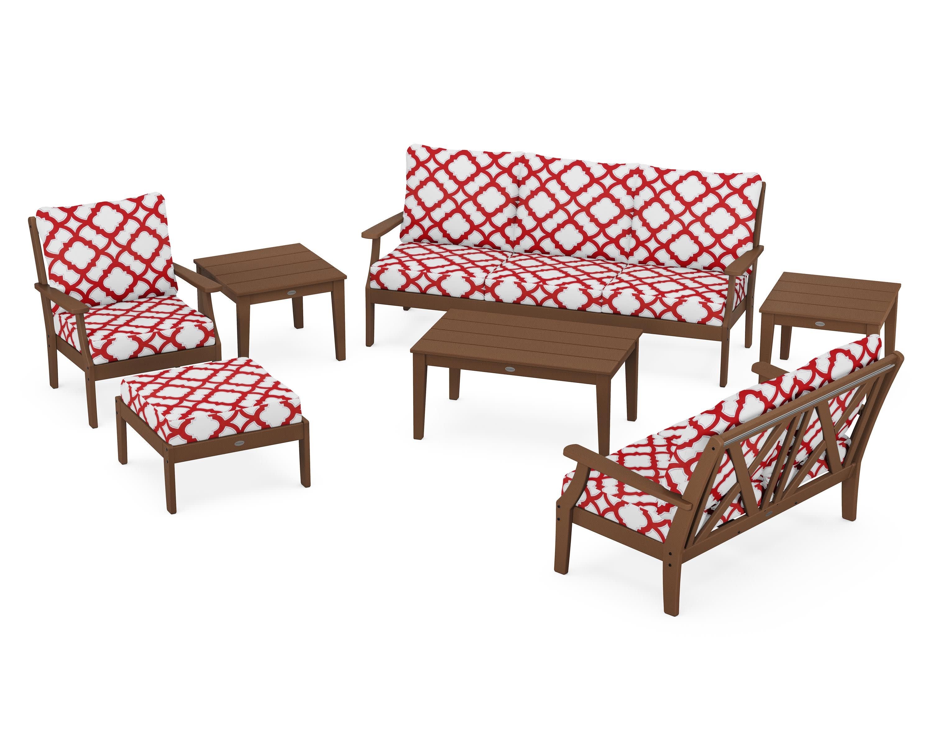 Braxton 7-Piece Deep Seating Set in Teak / Trellis Crimson