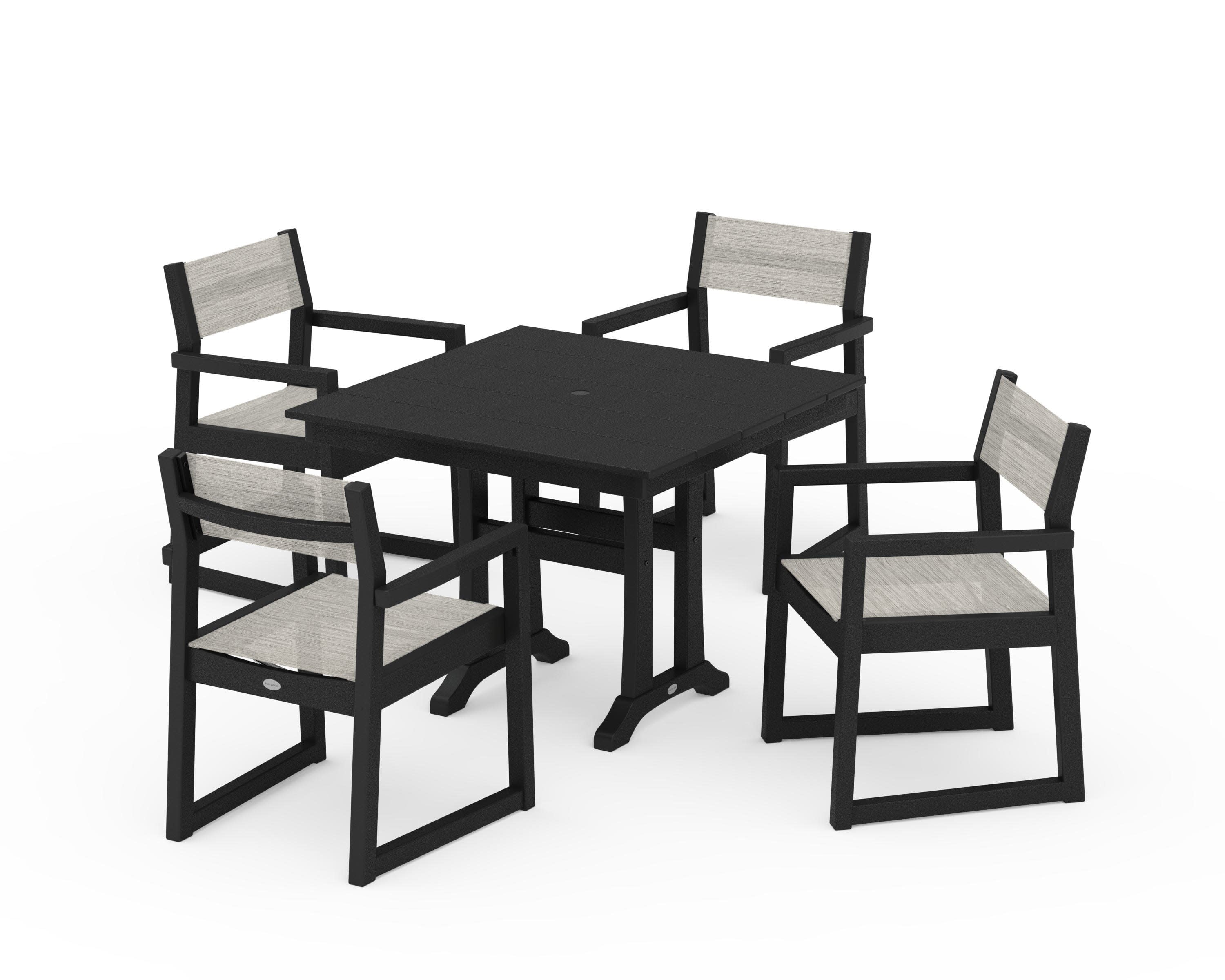 EDGE Sling 5-Piece Farmhouse Dining Set with Trestle Legs in Black / Birch Sling