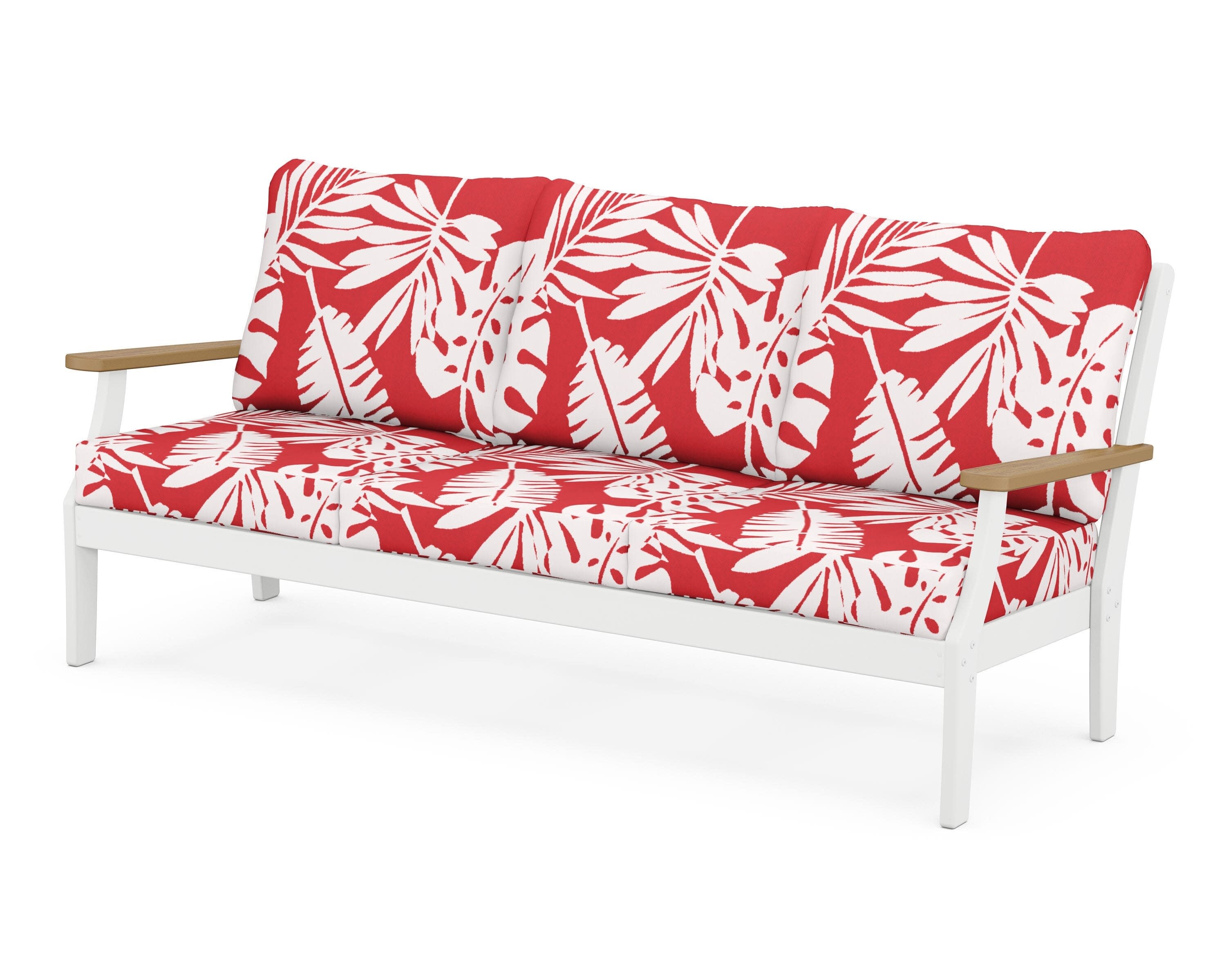 Braxton Deep Seating Sofa in White / Natural / Leaf Crimson