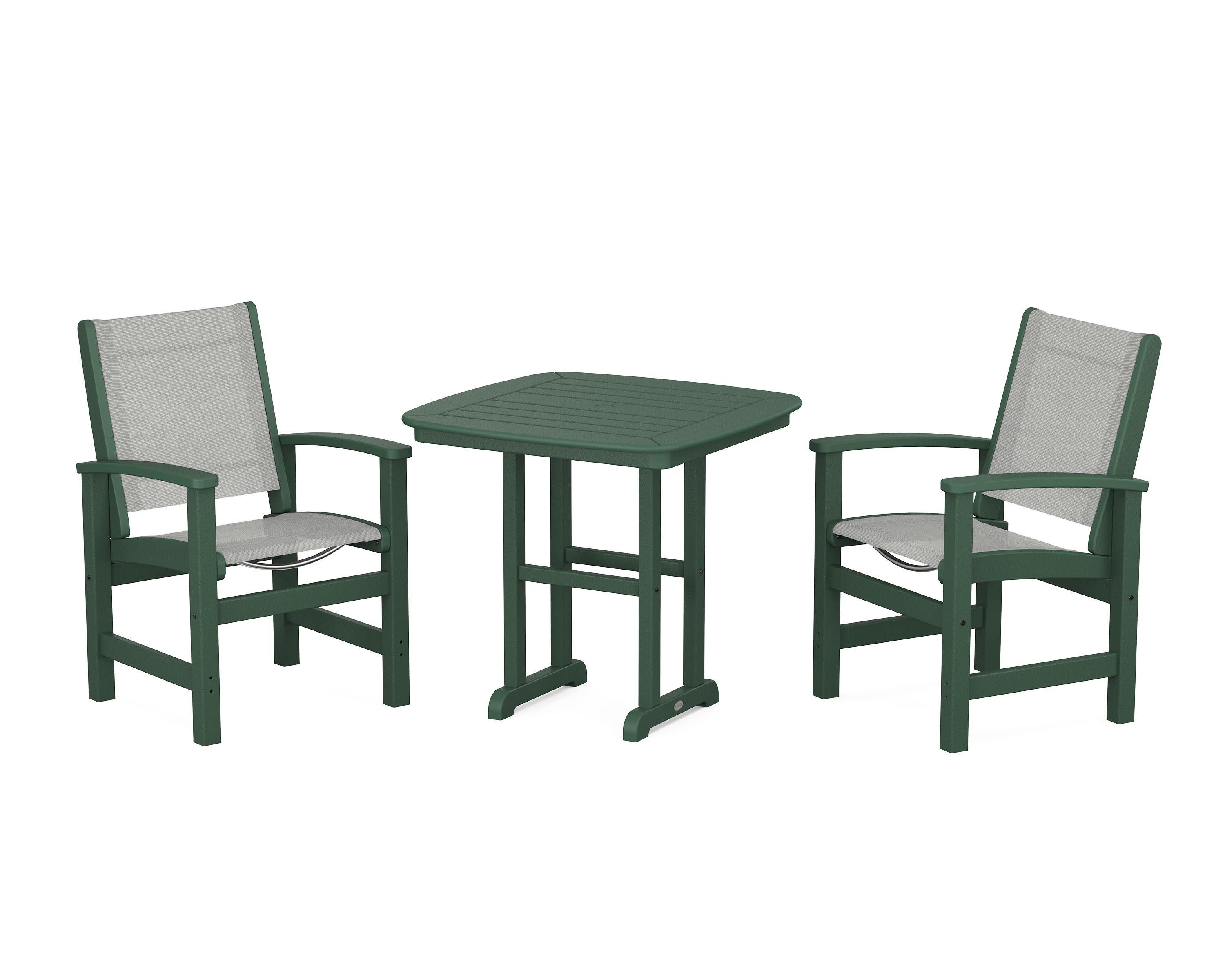Coastal 3-Piece Dining Set in Green / Metallic Sling