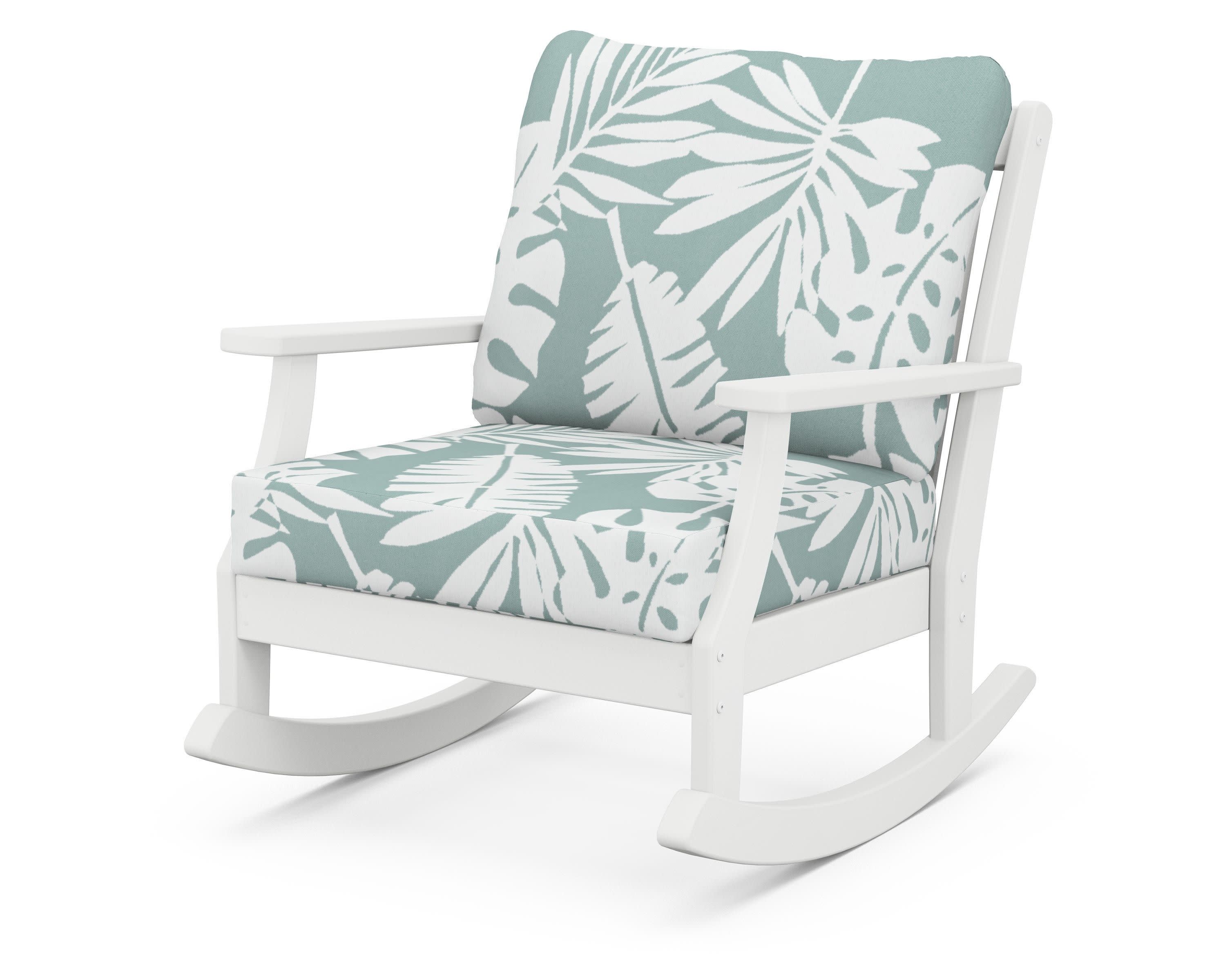 Braxton Deep Seating Rocking Chair in White / Leaf Glacier Spa