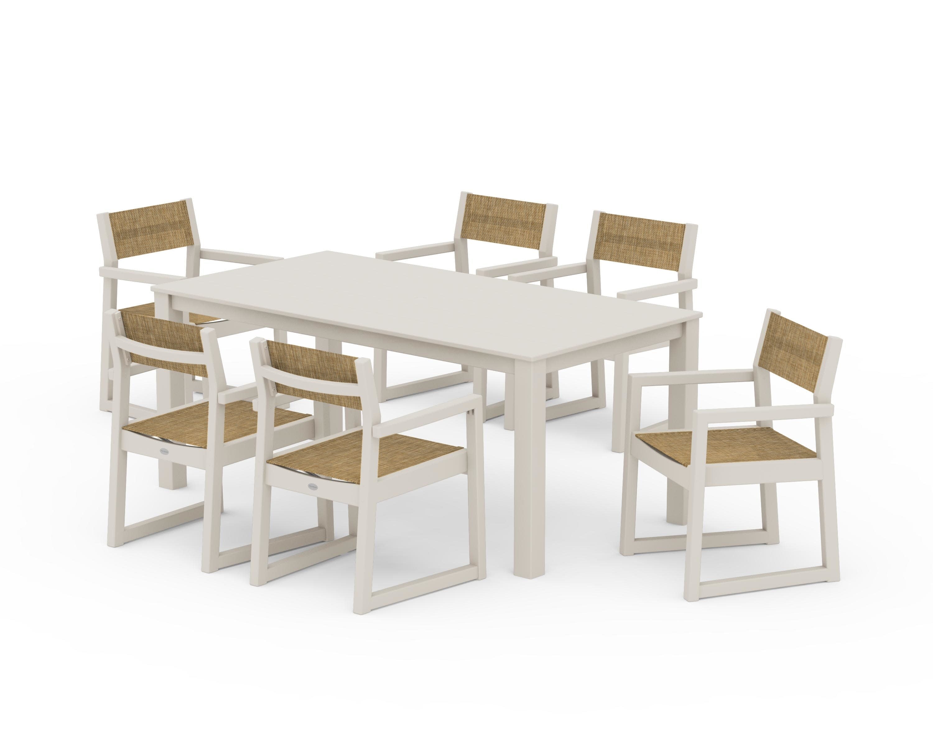 EDGE Sling Arm Chair 7-Piece Parsons Dining Set in Sand / Burlap Sling