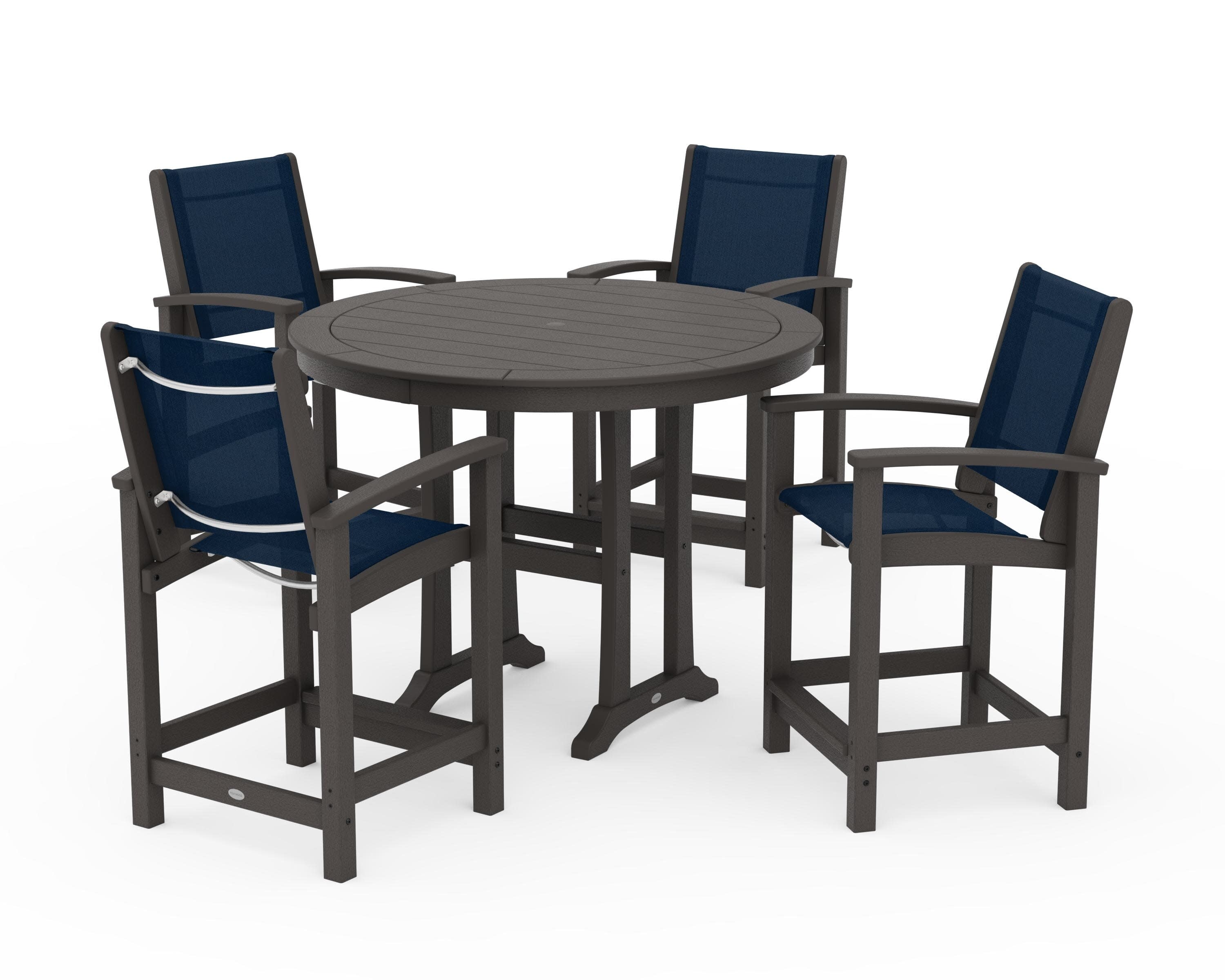 Coastal 5-Piece Counter Set in Vintage Coffee / Navy Blue Sling