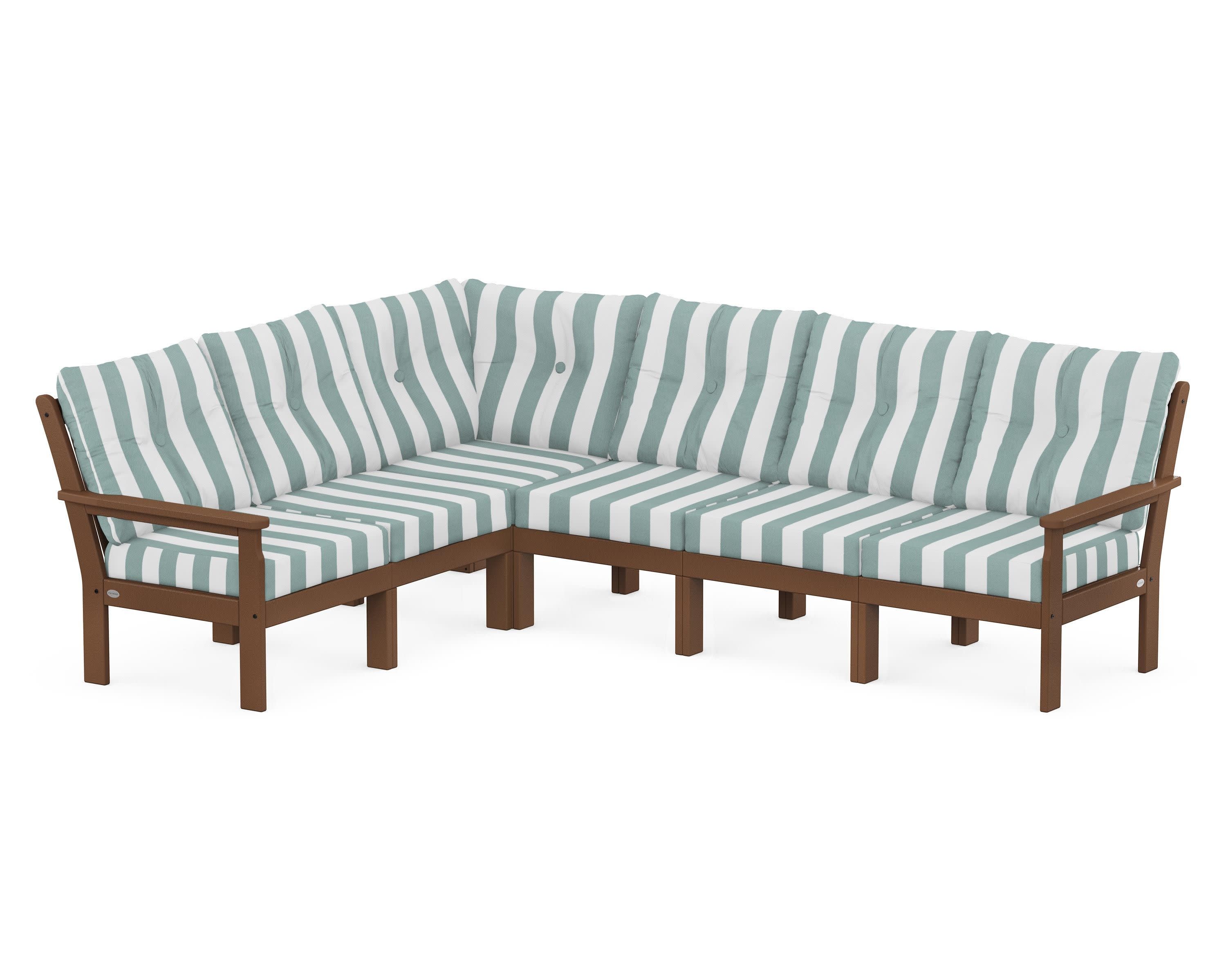 Vineyard 6-Piece Sectional in Teak / Cabana Stripe Glacier Spa