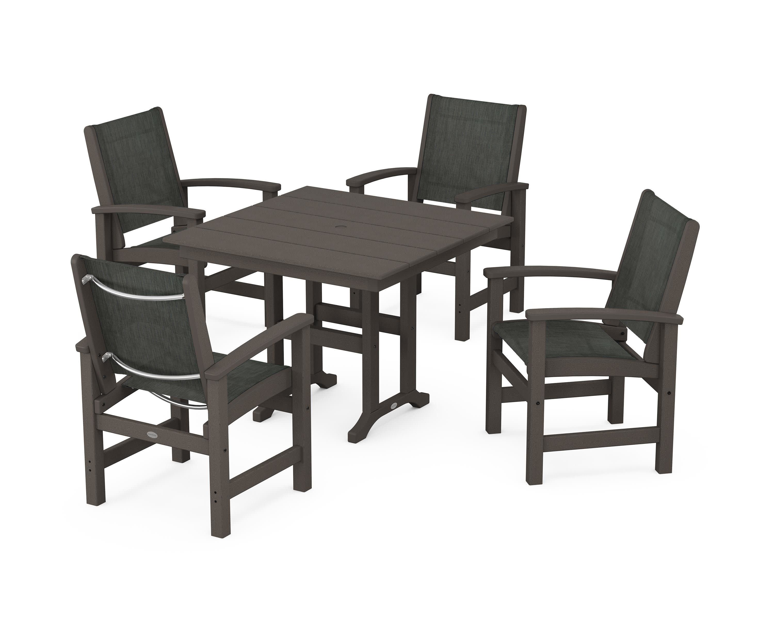 Coastal 5-Piece Farmhouse Dining Set in Vintage Coffee / Ember Sling