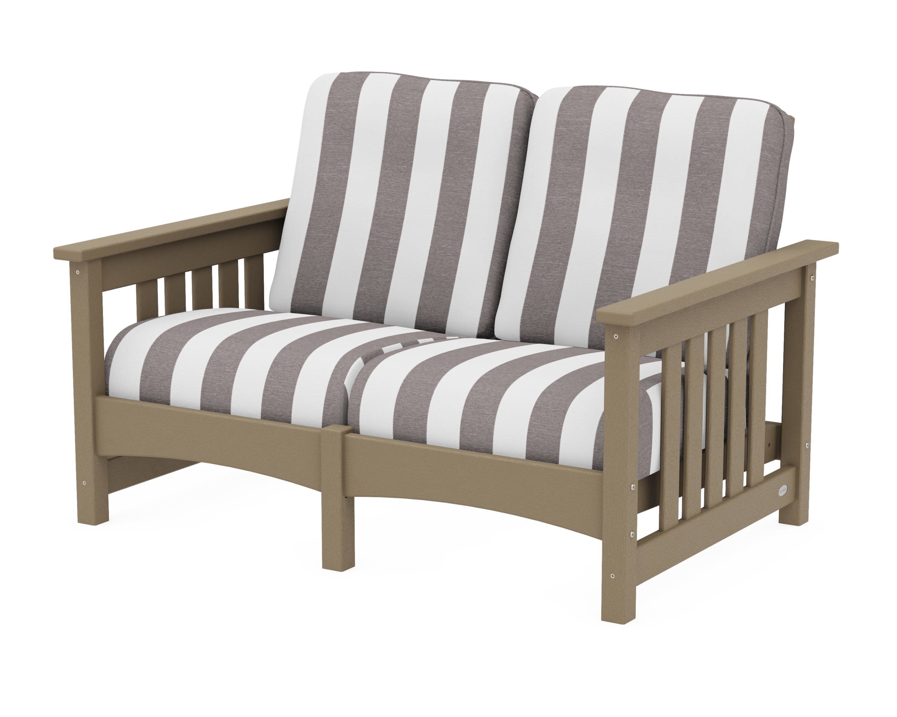 Club Mission Loveseat in Vintage Sahara / Cabana Stripe Grey Mist