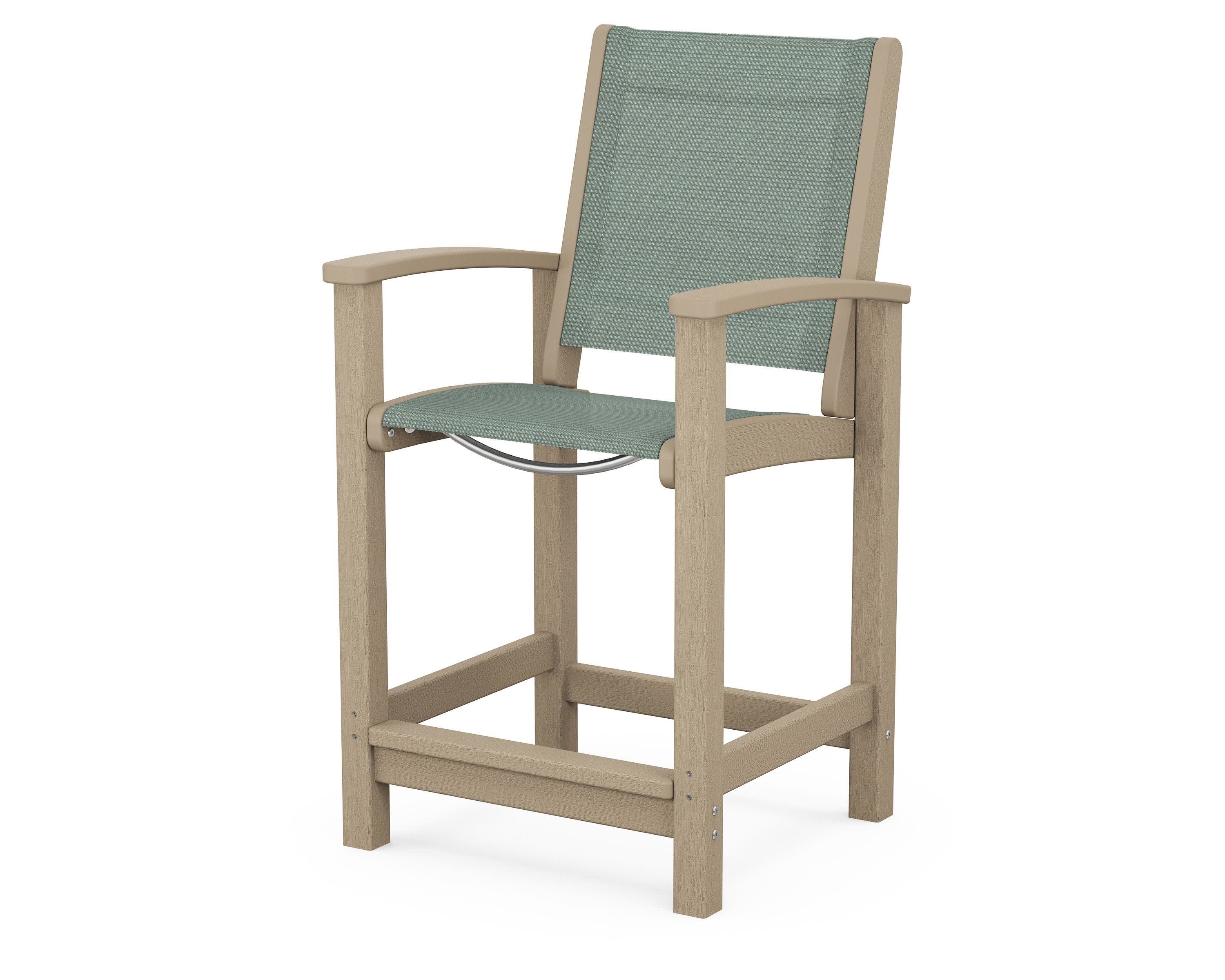 Coastal Counter Chair in Vintage Sahara / Dupioni Sea Mist Sling