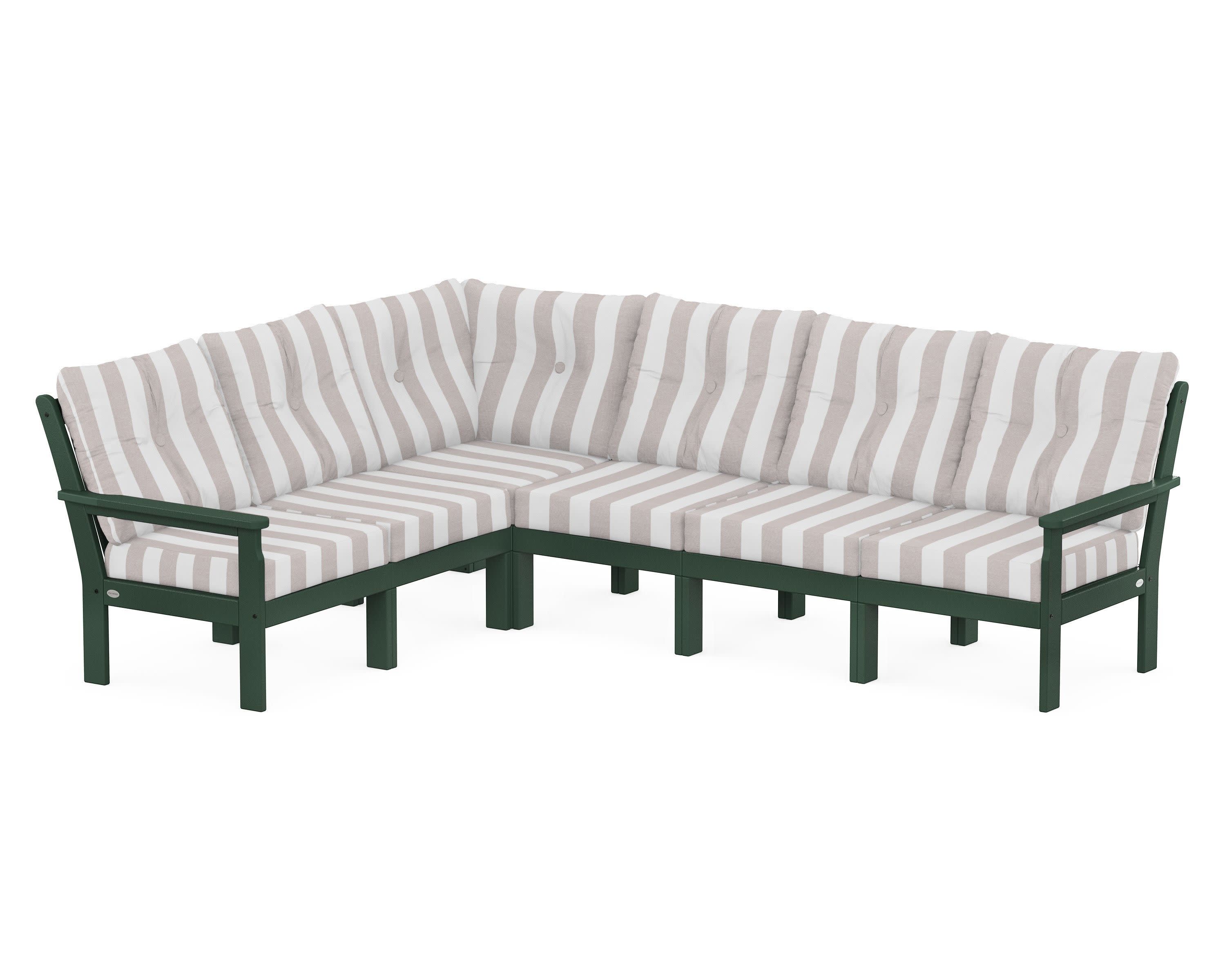 Vineyard 6-Piece Sectional in Green / Cabana Stripe Dune Burlap