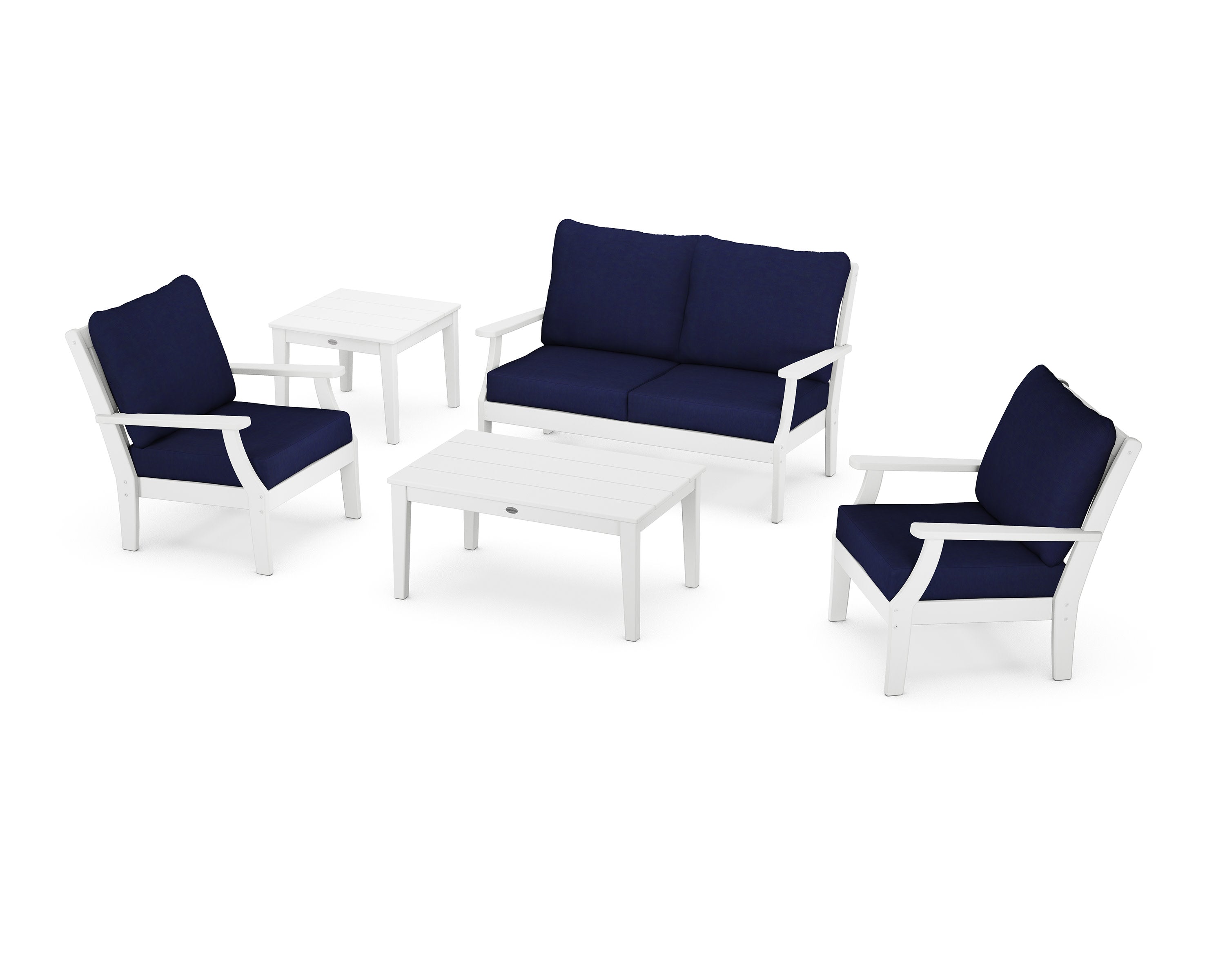 Braxton 5-Piece Deep Seating Set in White / Navy
