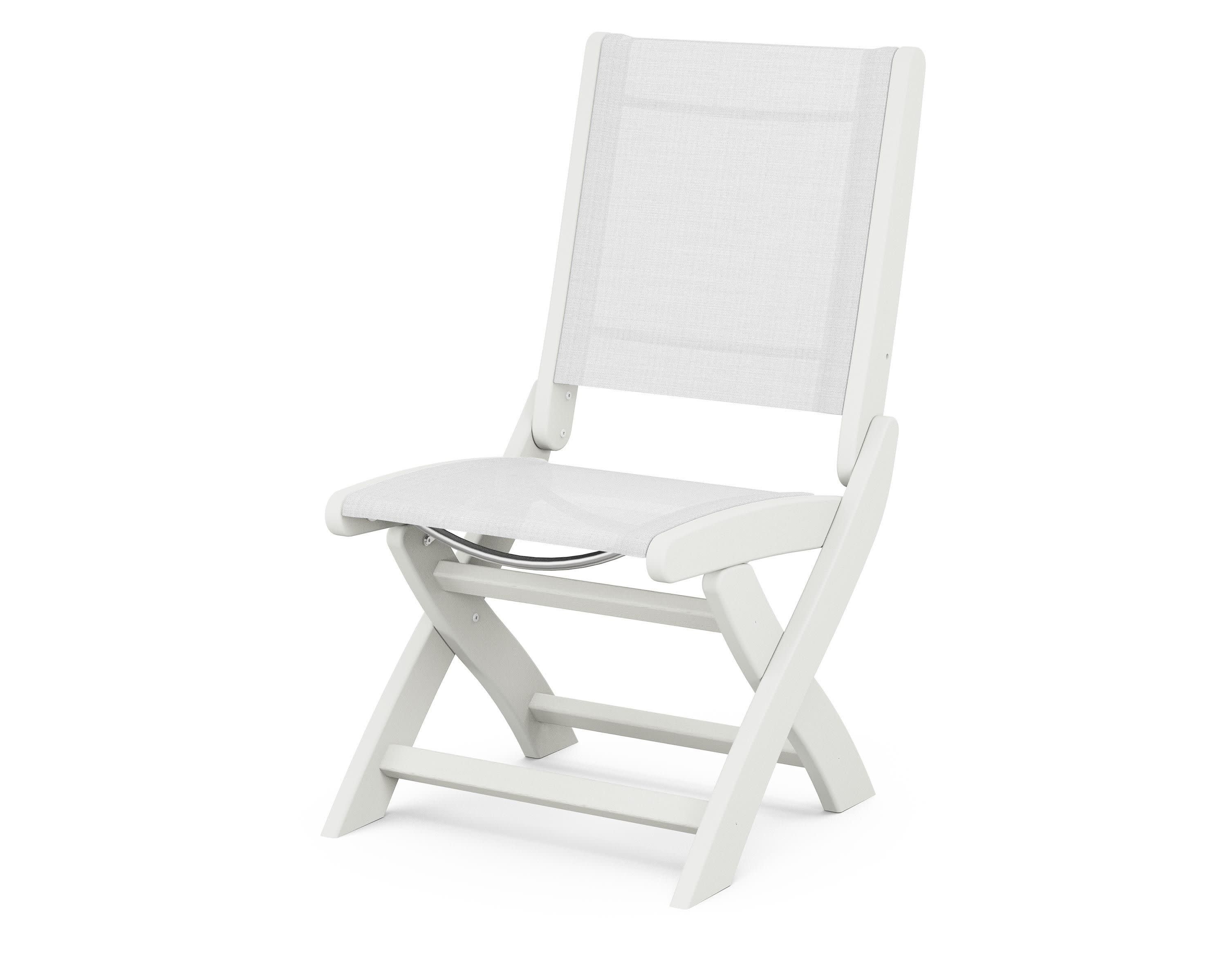 Coastal Folding Side Chair in Vintage White / White Sling