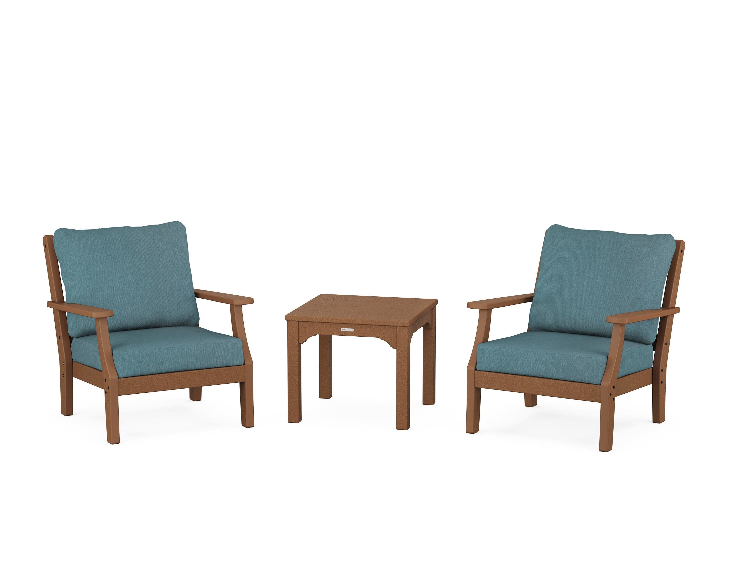 Chinoiserie 3-Piece Deep Seating Set in Teak / Ocean Teal