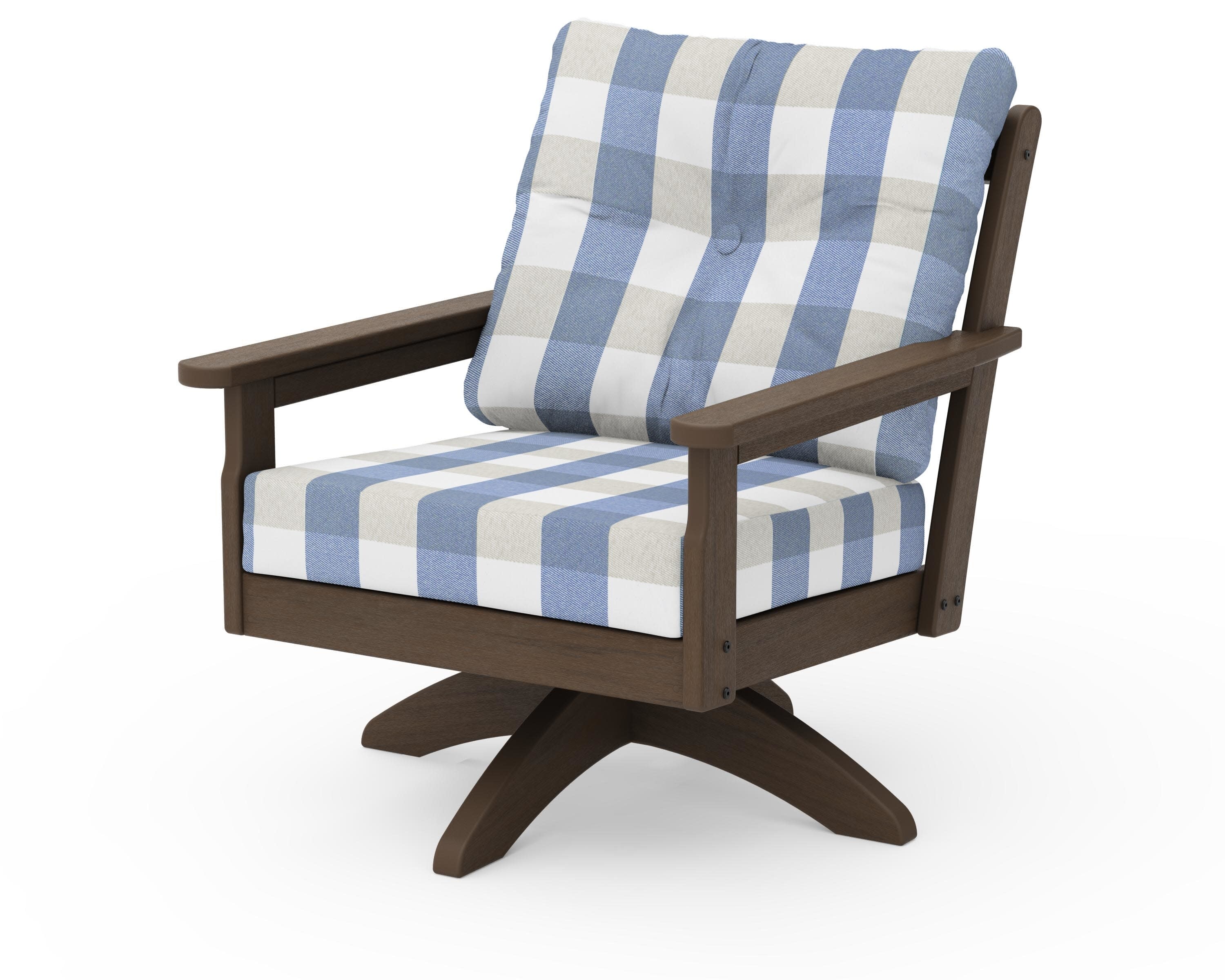 Vineyard Deep Seating Swivel Chair in Kona / Buffalo Plaid Sky Blue