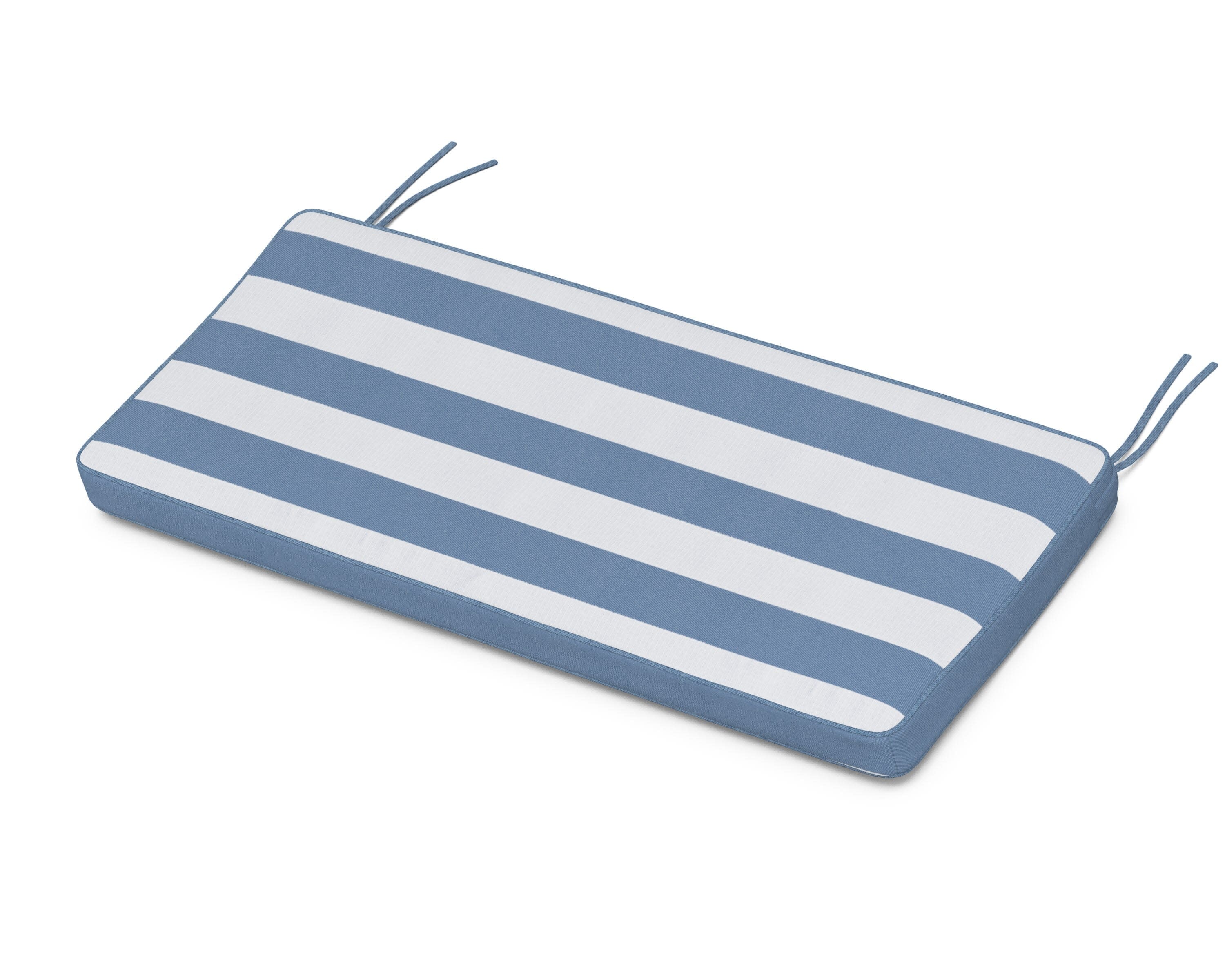 Chinoiserie Bench Seat Cushion in Cabana Stripe Sky Blue