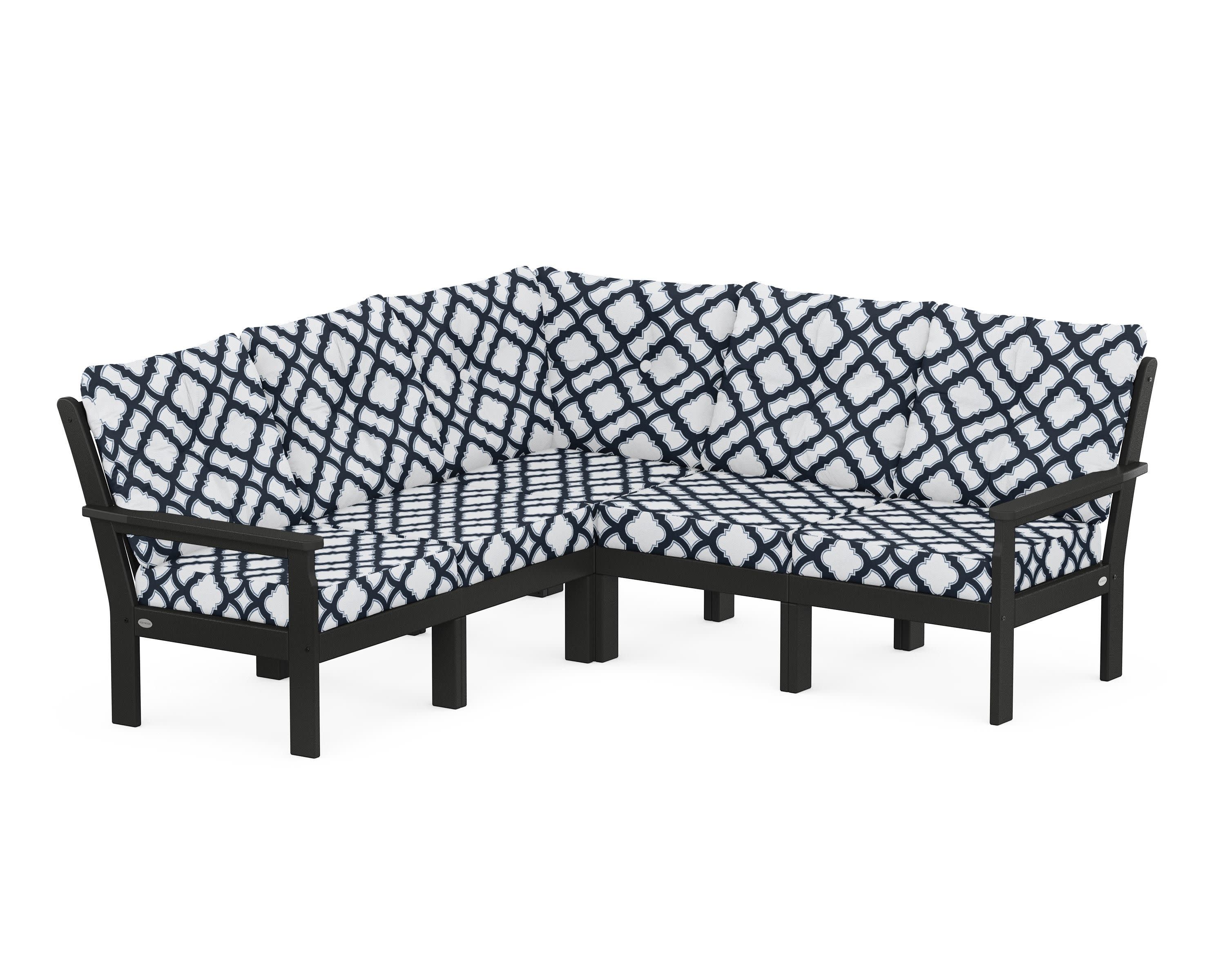 Vineyard 5-Piece Sectional in Black / Trellis Marine Indigo