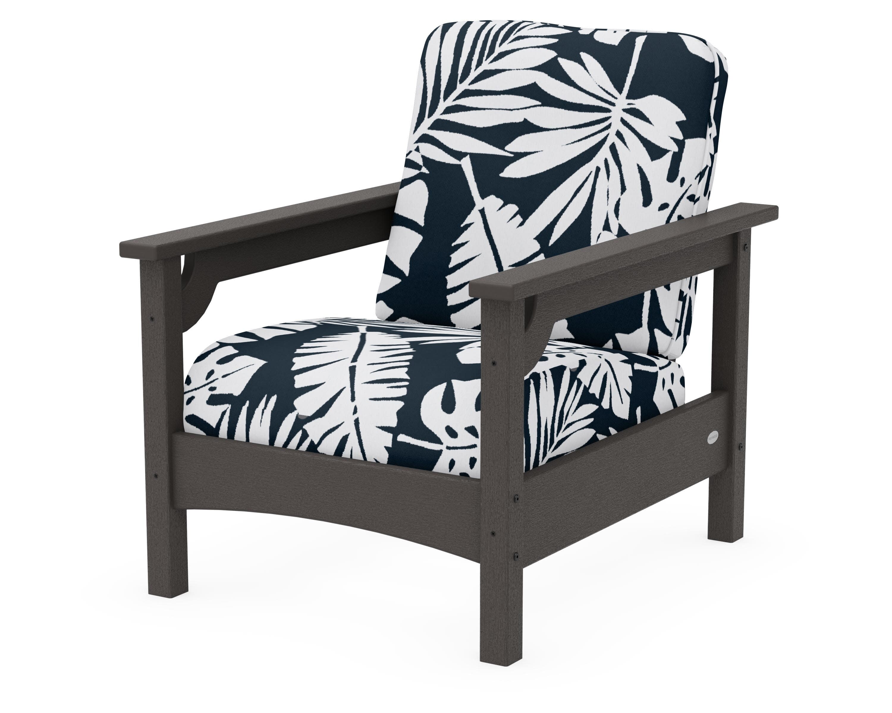 Club Chair in Vintage Coffee / Leaf Marine Indigo