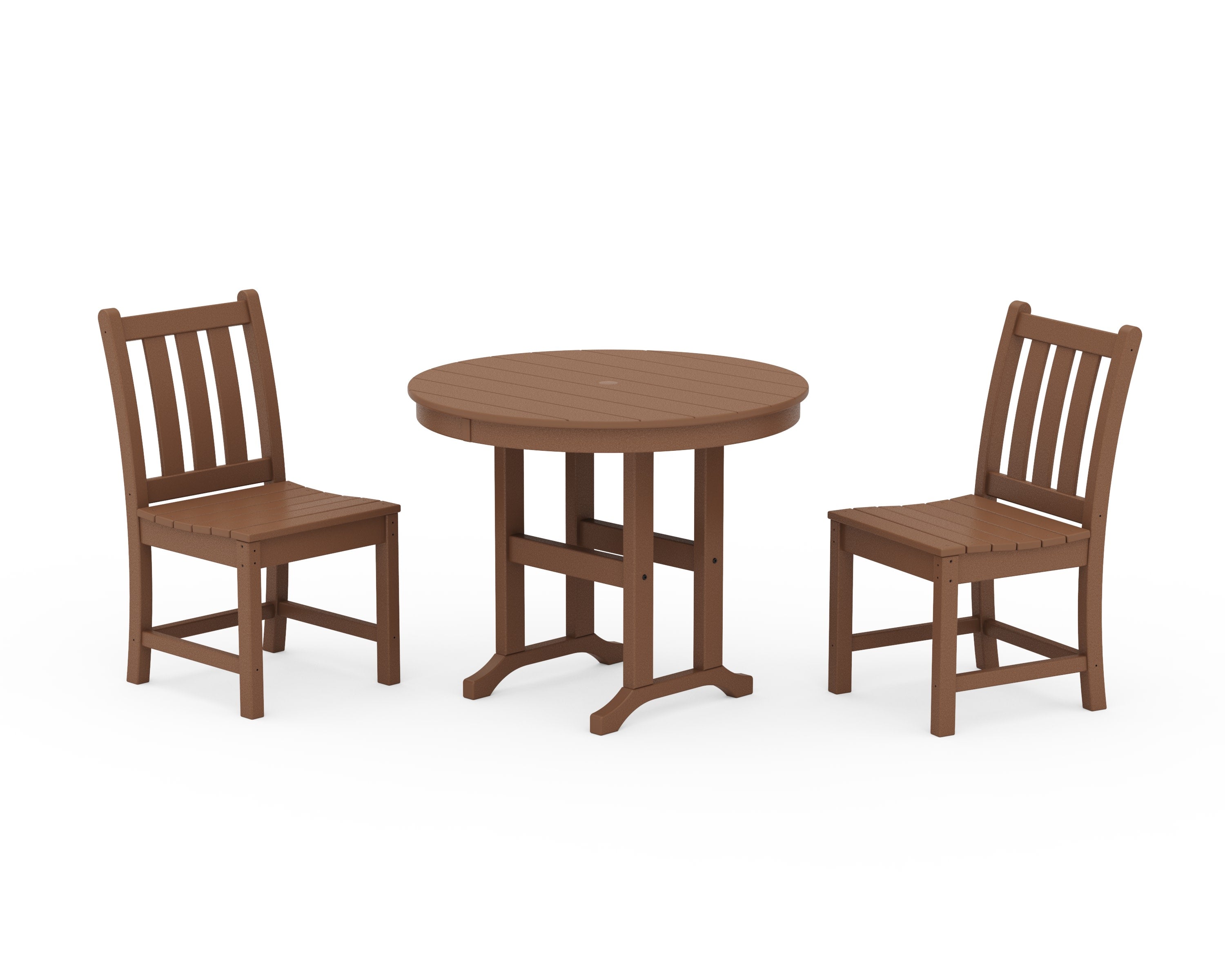 Traditional Garden Side Chair 3-Piece Round Dining Set in Teak