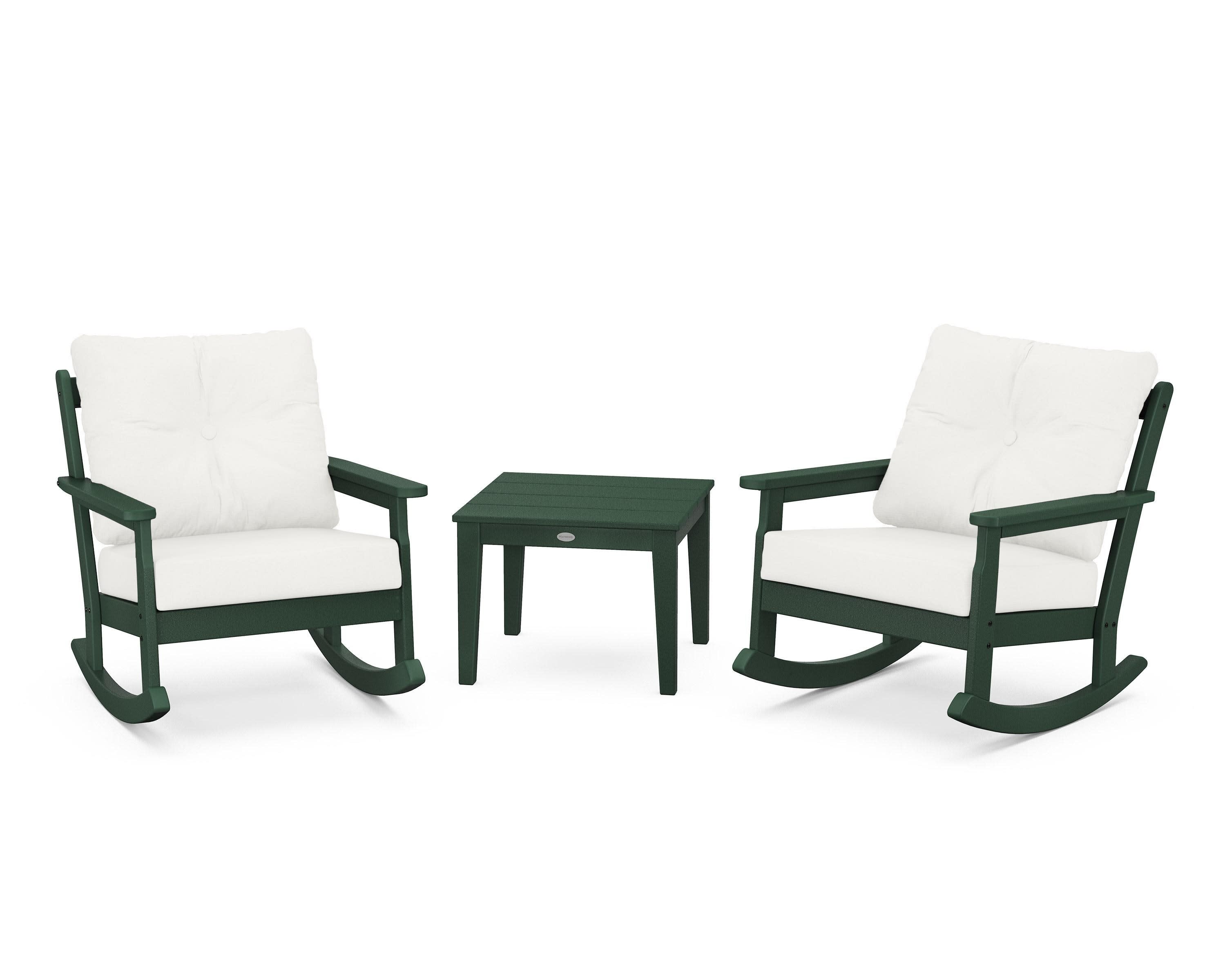 Vineyard 3-Piece Deep Seating Rocker Set in Green / Natural Linen