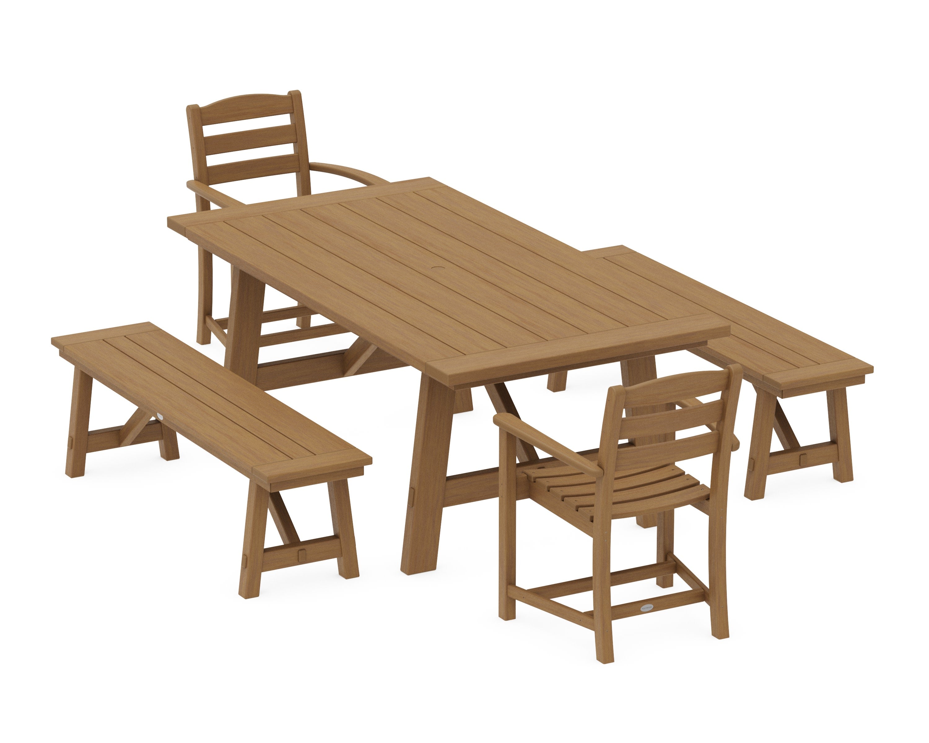 La Casa Caf 5-Piece Rustic Farmhouse Dining Set With Benches in Natural
