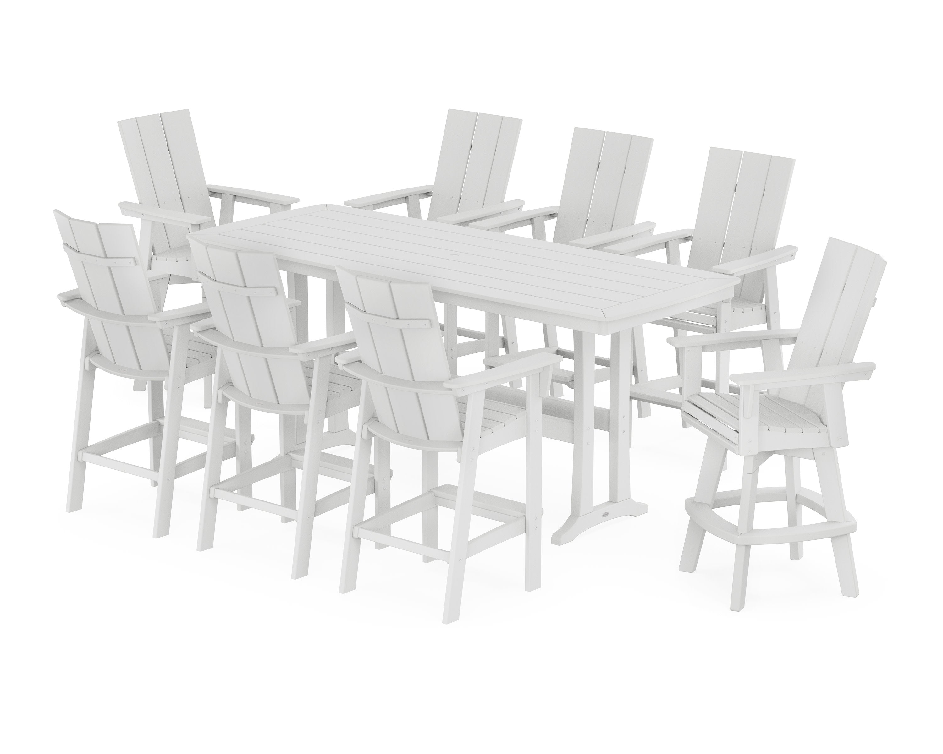 Modern Curveback Adirondack Swivel 9-Piece Bar Set with Trestle Legs in White