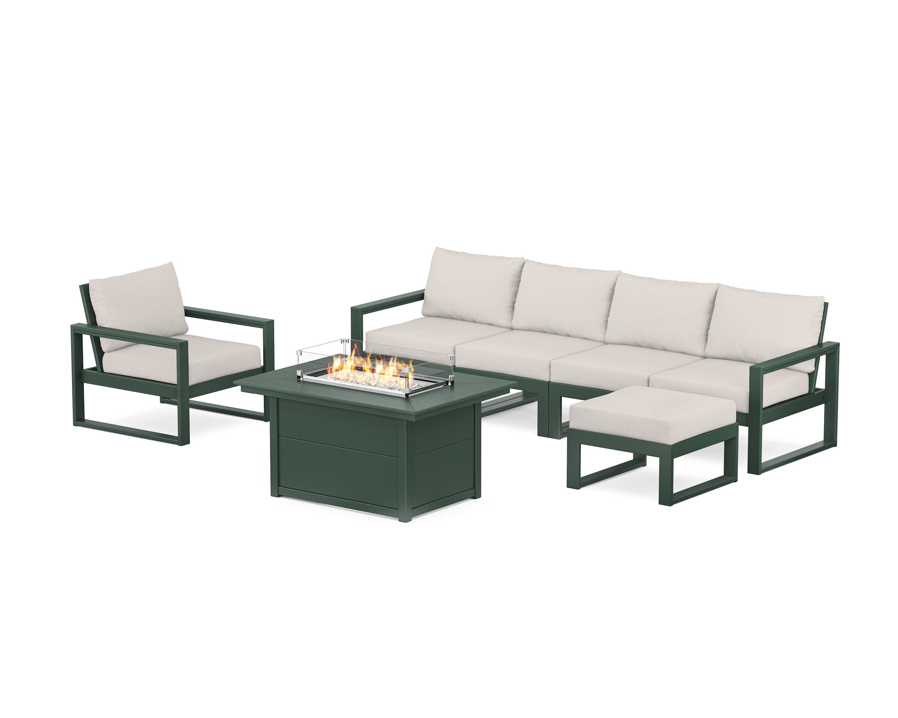 EDGE Sectional Lounge and Fire Pit Set in Green / Cast Ash