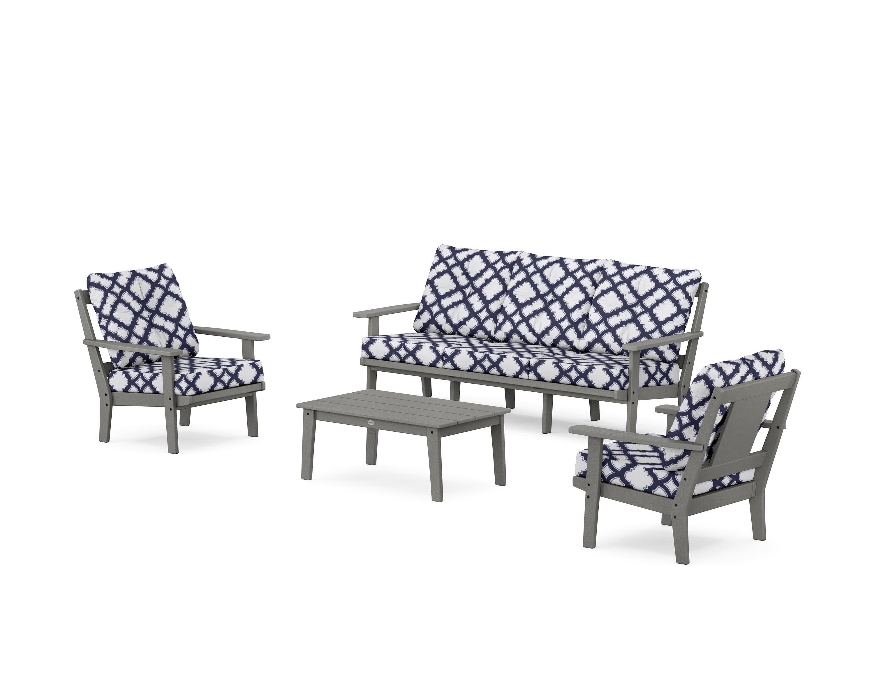 Prairie 4-Piece Deep Seating Set with Sofa in Slate Grey / Trellis Navy
