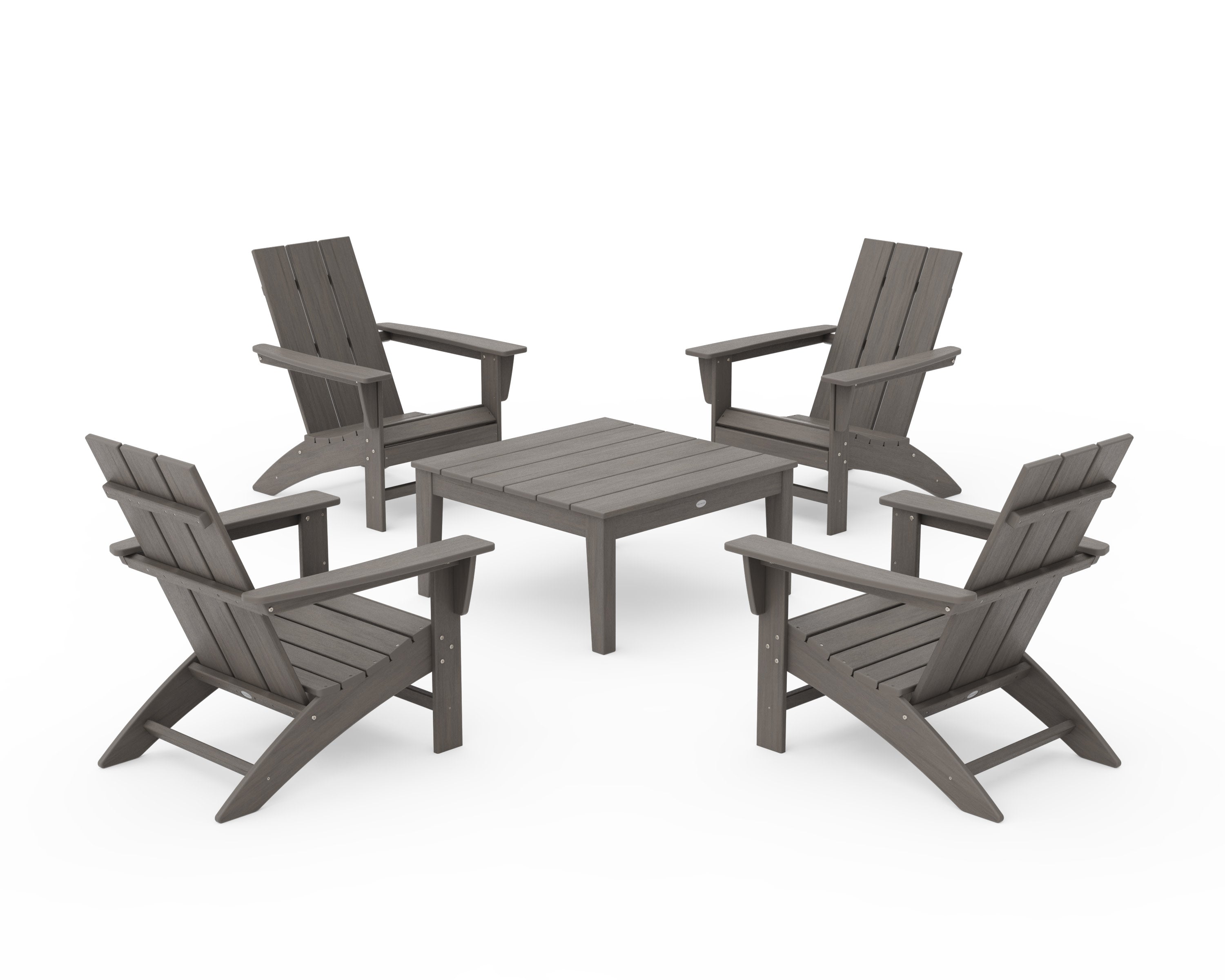 5-Piece Modern Adirondack Chair Conversation Set with 36" Conversation Table in Driftwood