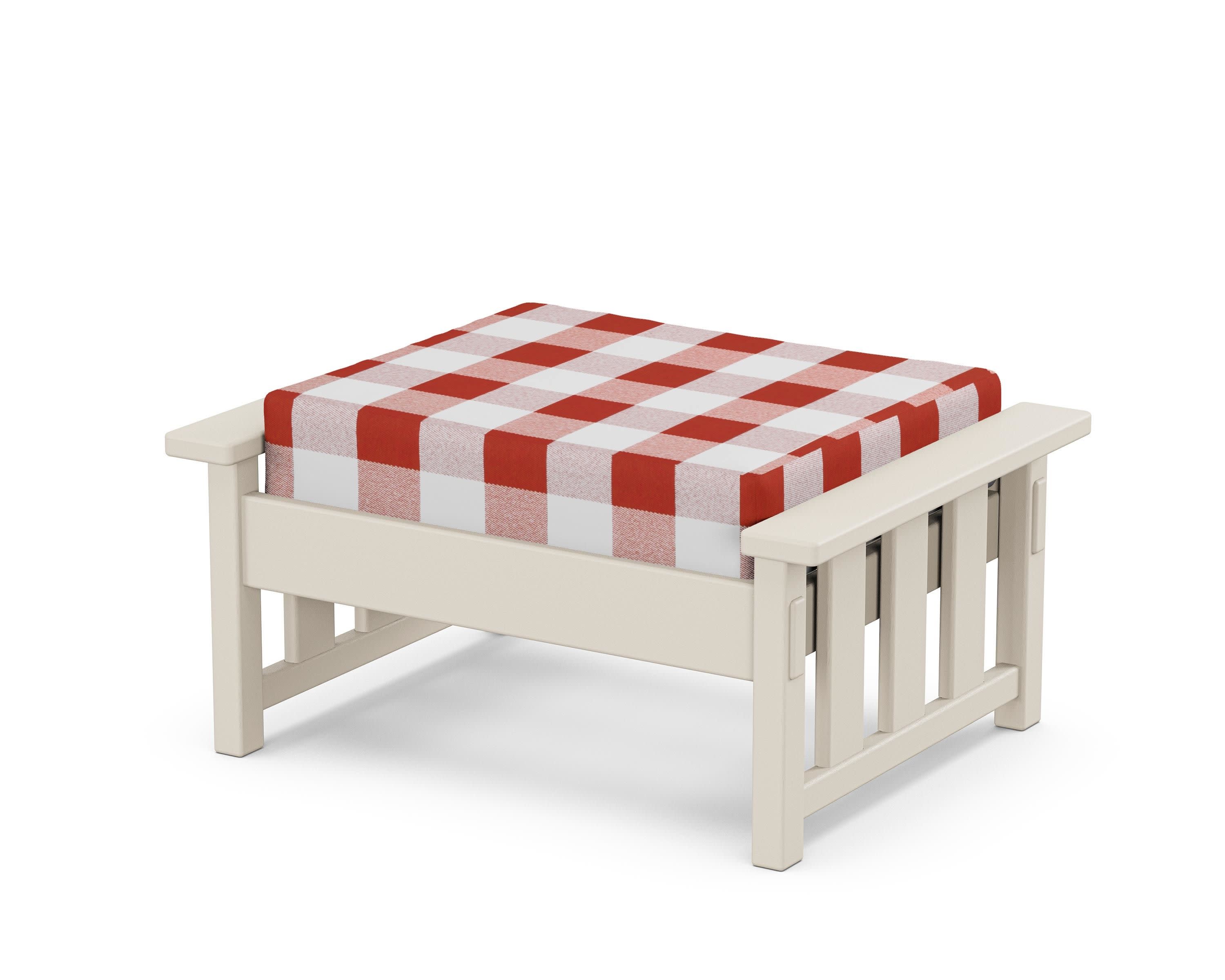 Acadia Deep Seating Ottoman in Sand / Buffalo Plaid Crimson