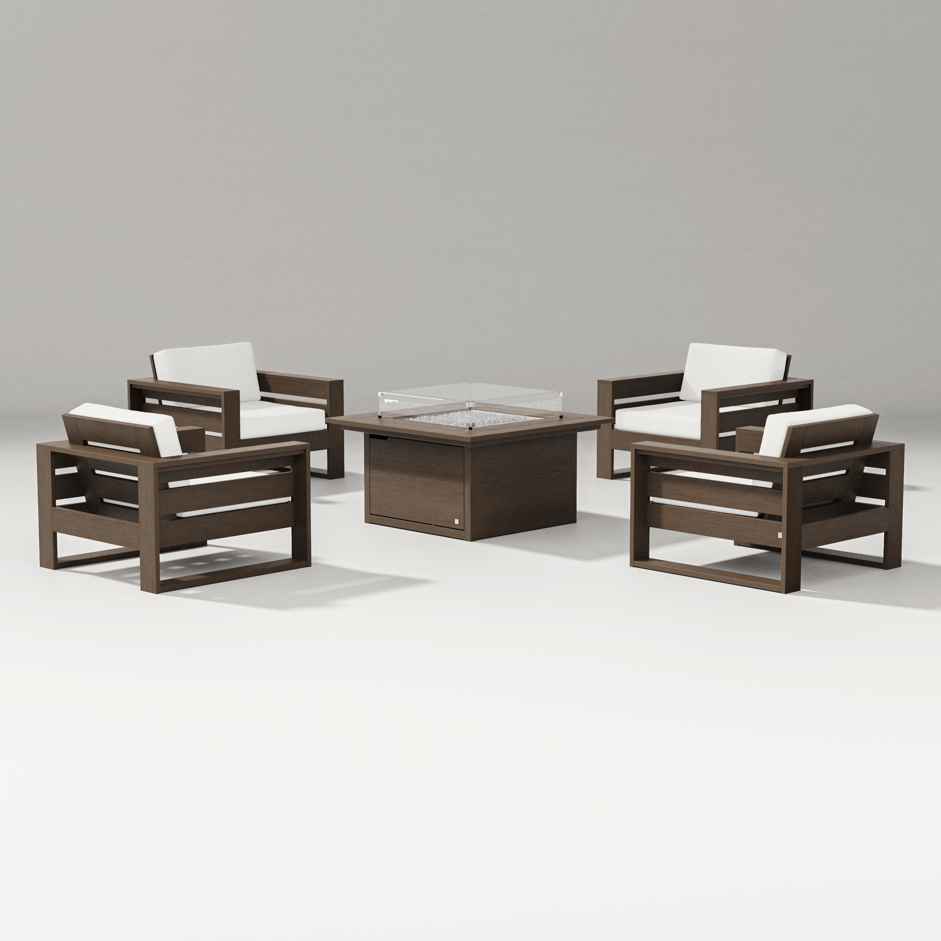 Latitude 5-Piece Lounge Fire Table Set in Kona / Natural Linen