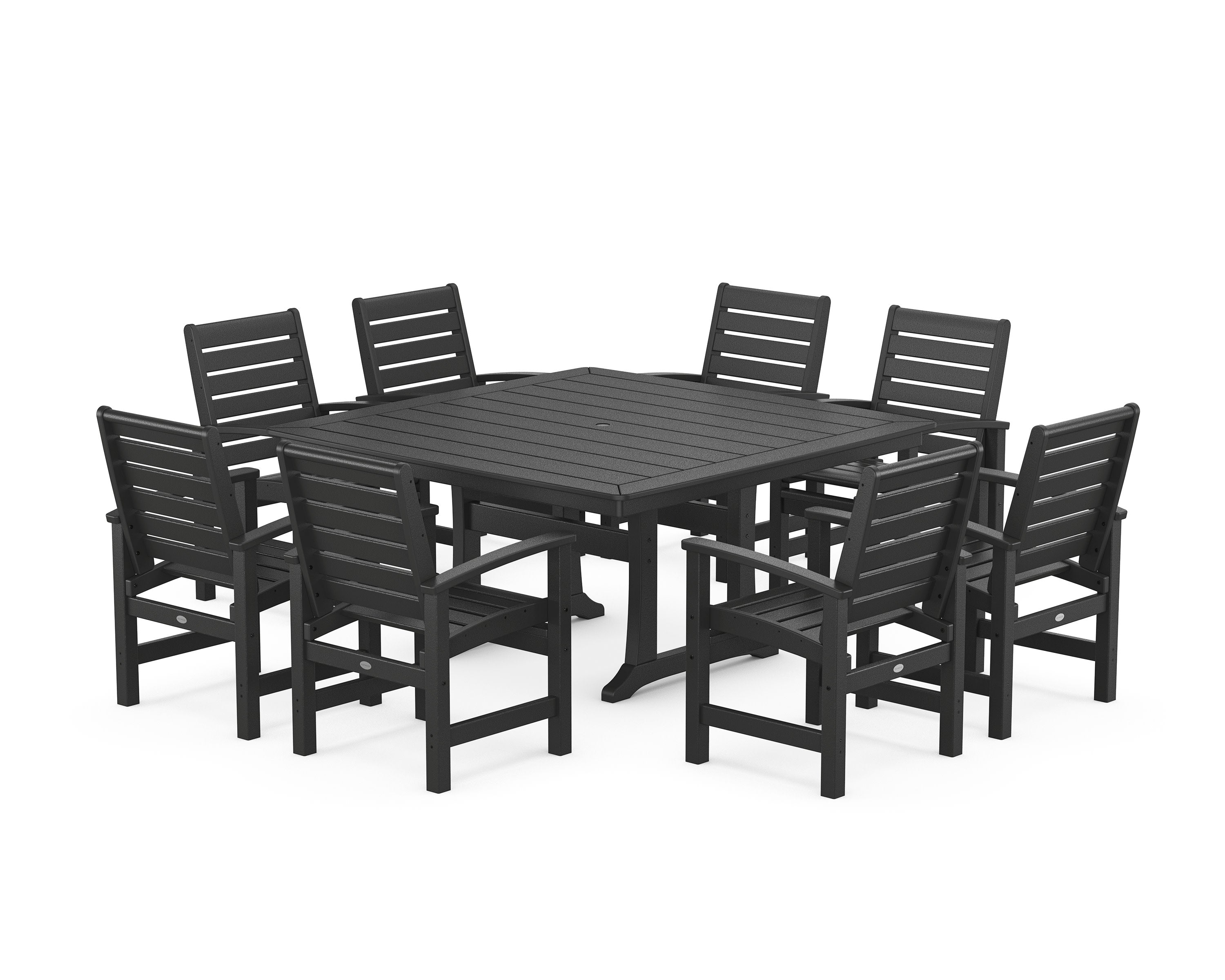 Signature 9-Piece Square Dining Set with Trestle Legs in Black