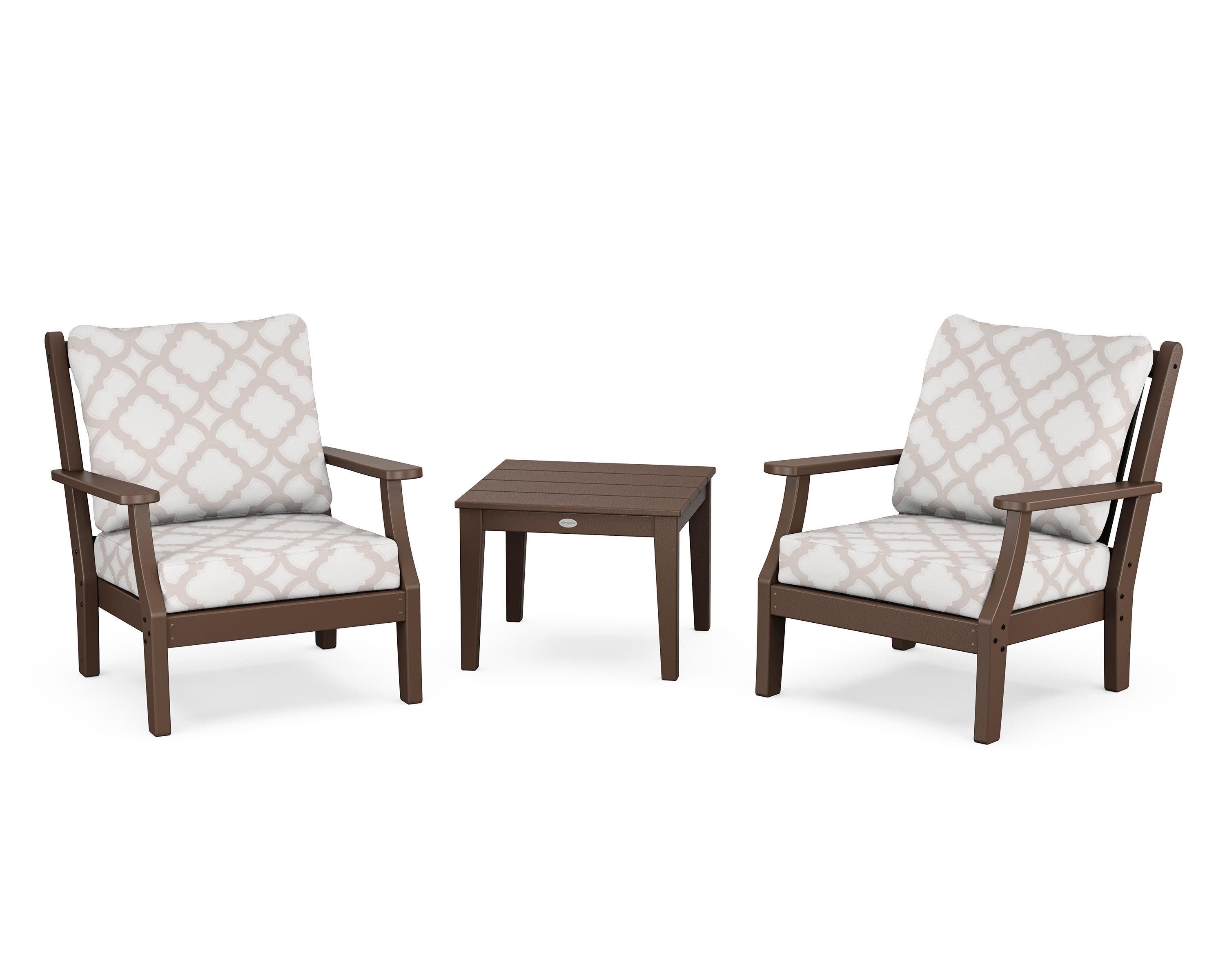 Wovendale 3-Piece Deep Seating Set in Mahogany / Trellis Dune Burlap