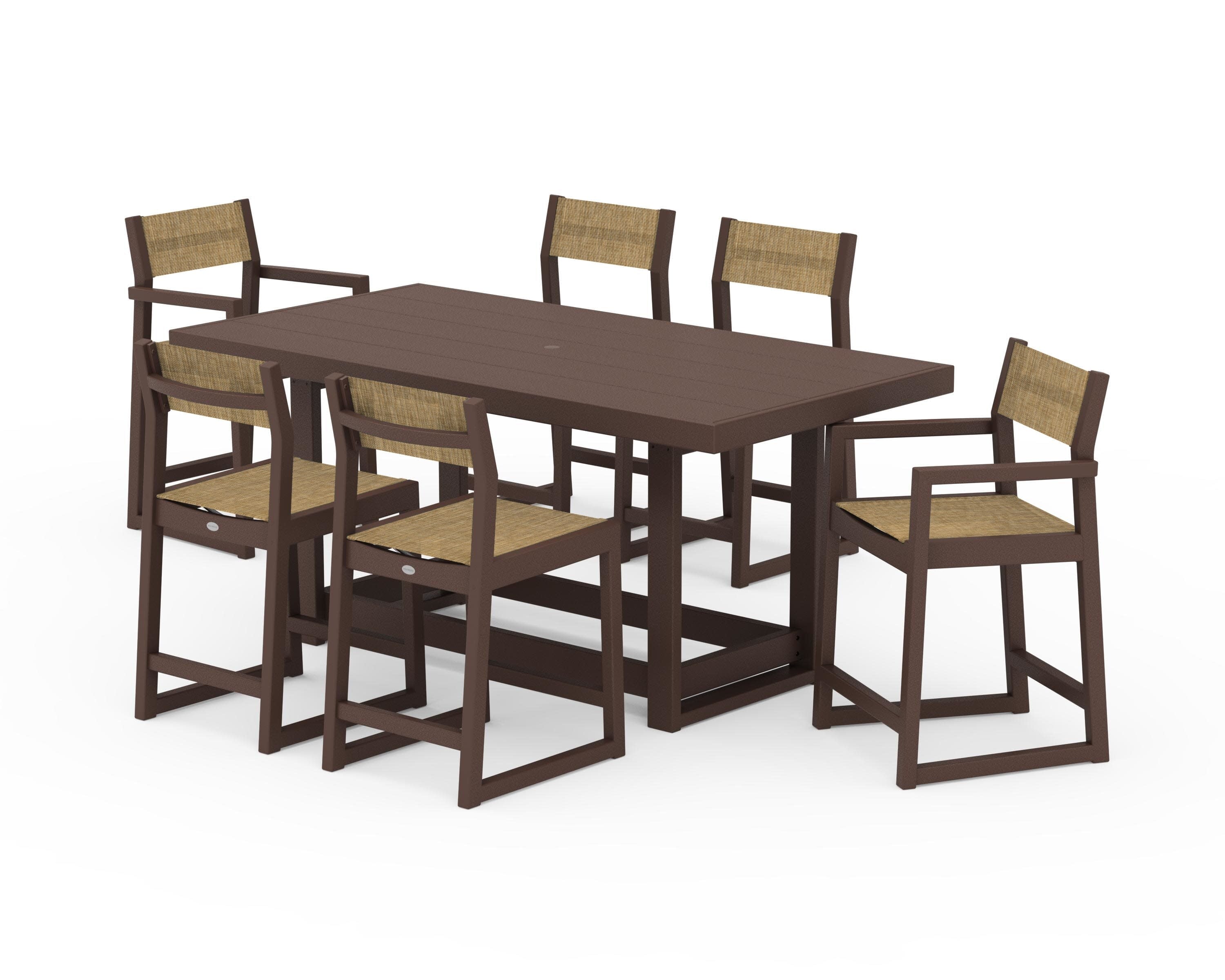 EDGE Sling 7-Piece Counter Table Set in Mahogany / Burlap Sling