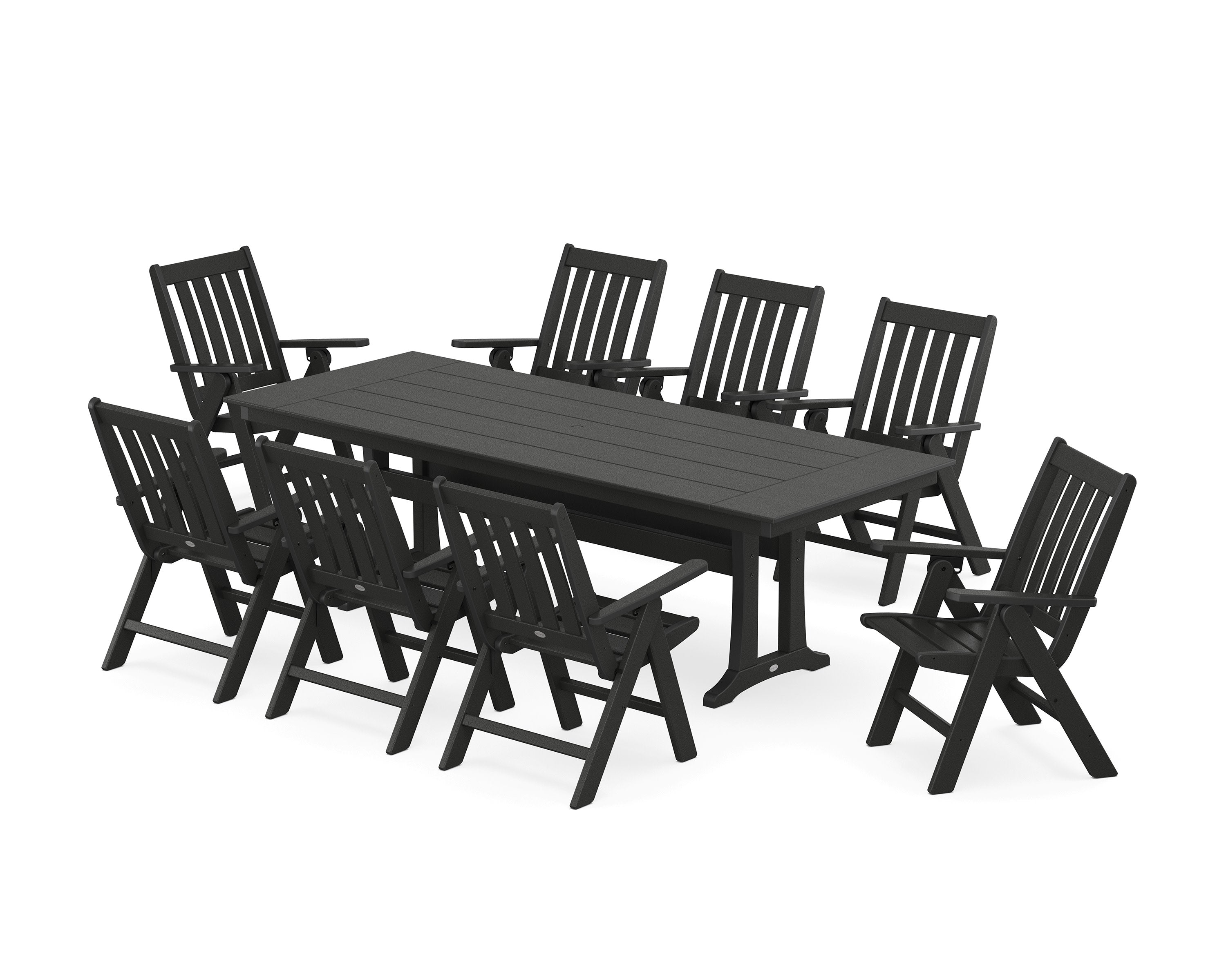Vineyard Folding 9-Piece Farmhouse Dining Set with Trestle Legs in Black