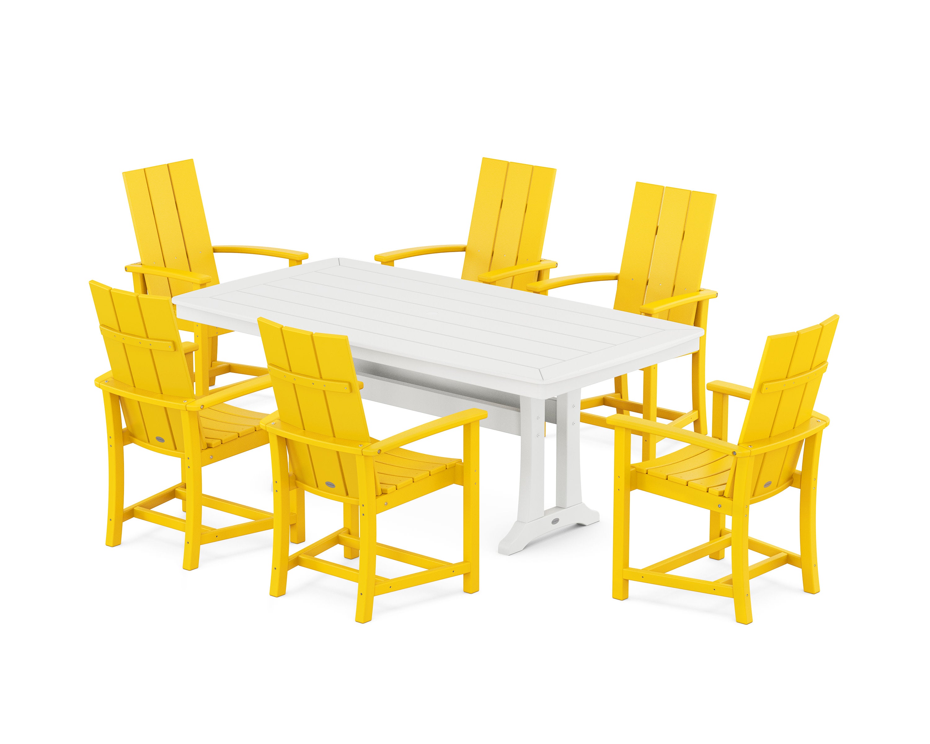 Modern Adirondack 7-Piece Dining Set with Trestle Legs in Lemon / White