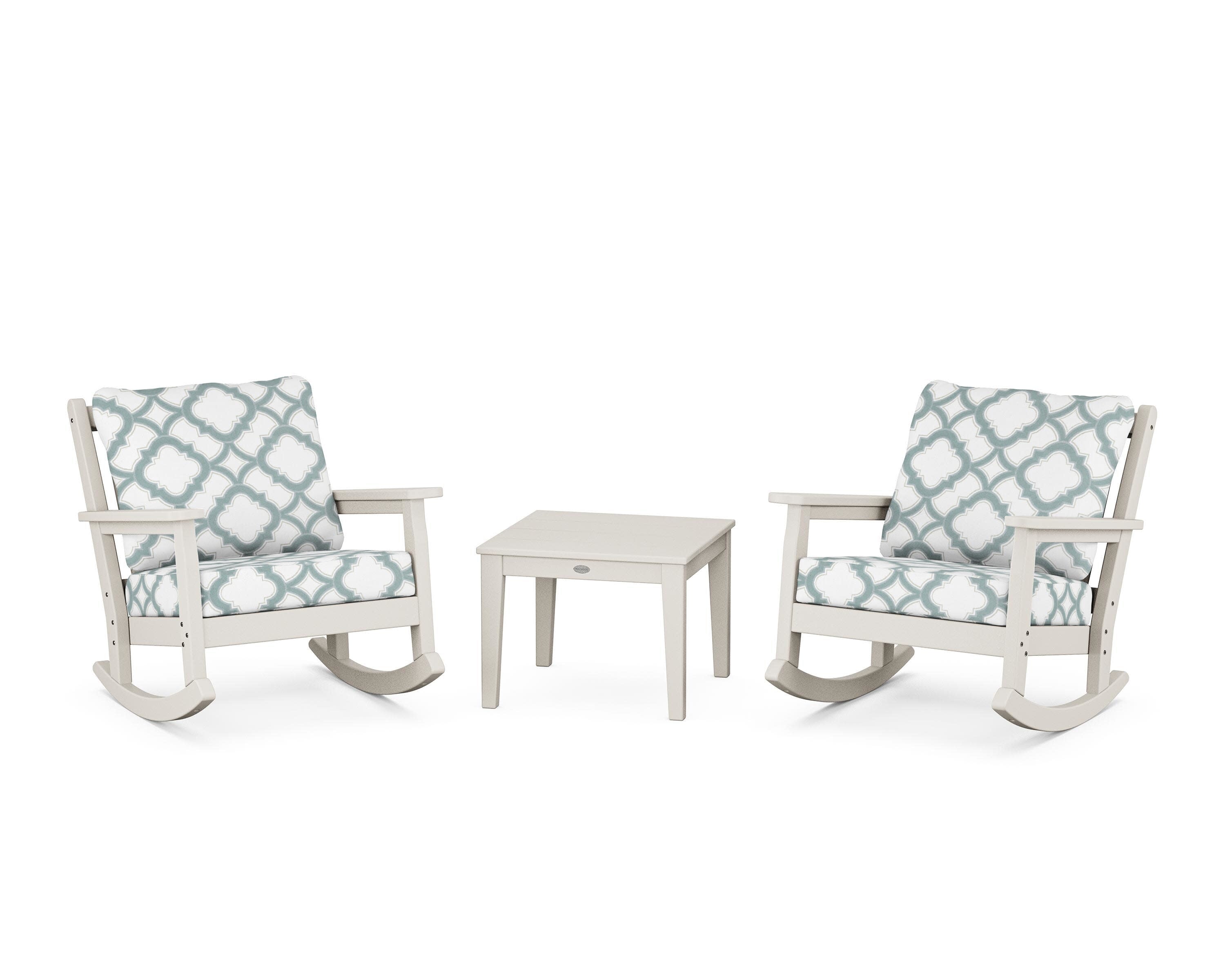 Chippendale 3-Piece Deep Seating Rocker Set in Sand / Trellis Glacier Spa